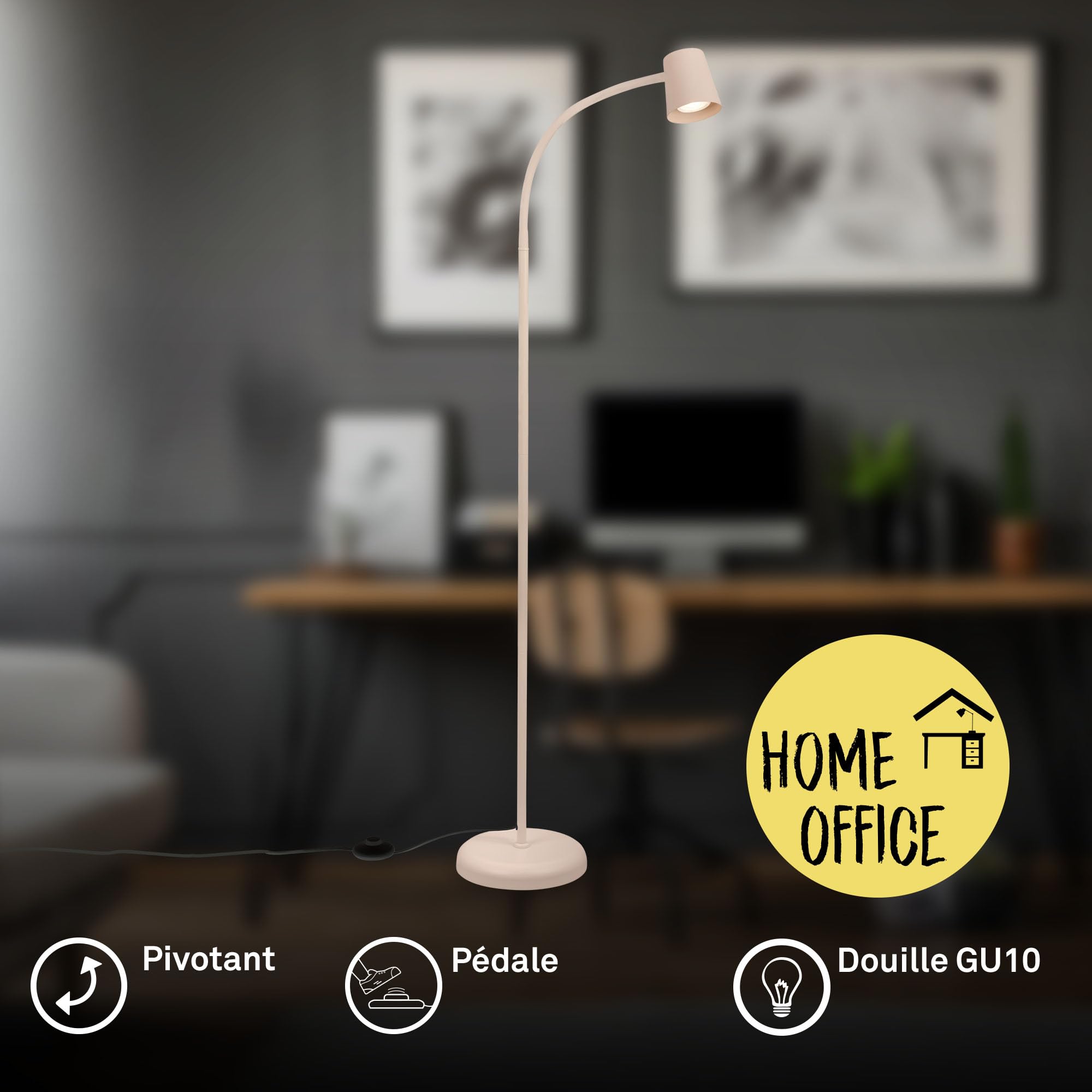 BRILONER - Lampadaire avec interrupteur à pied, orientable, GU10, max. 9W, lampadaire sur pied salon, lampadaire salon 21 x 127,5 cm, beige