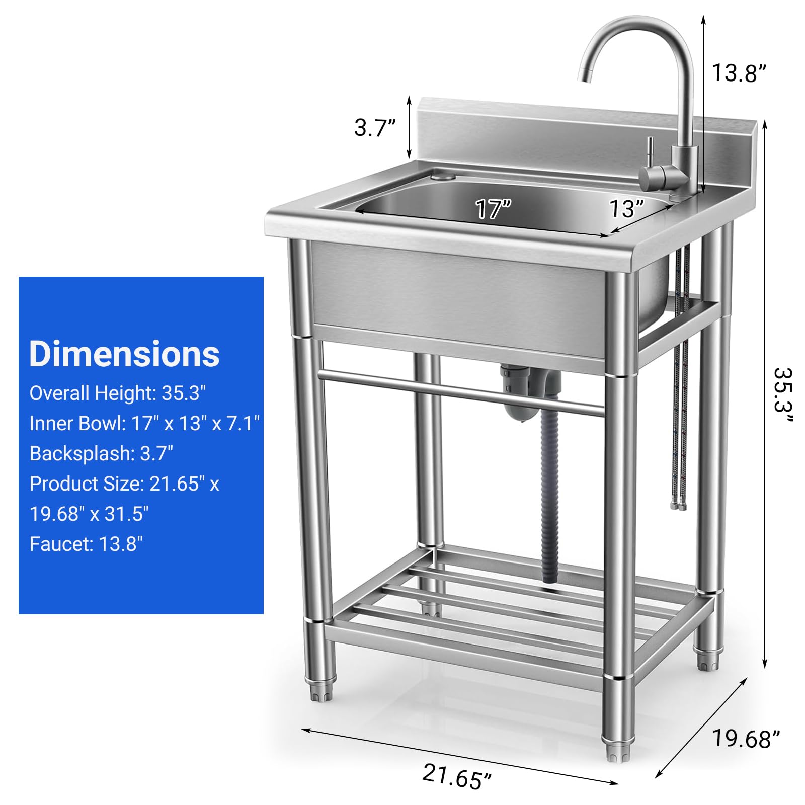 Garvee Évier utilitaire professionnel en acier inoxydable 304 – Cuve distinctif autoportante, robinet eau chaude/froide – Facile à nettoyer, usage intensif – Parfait cuisine, buanderie, salle de bain,