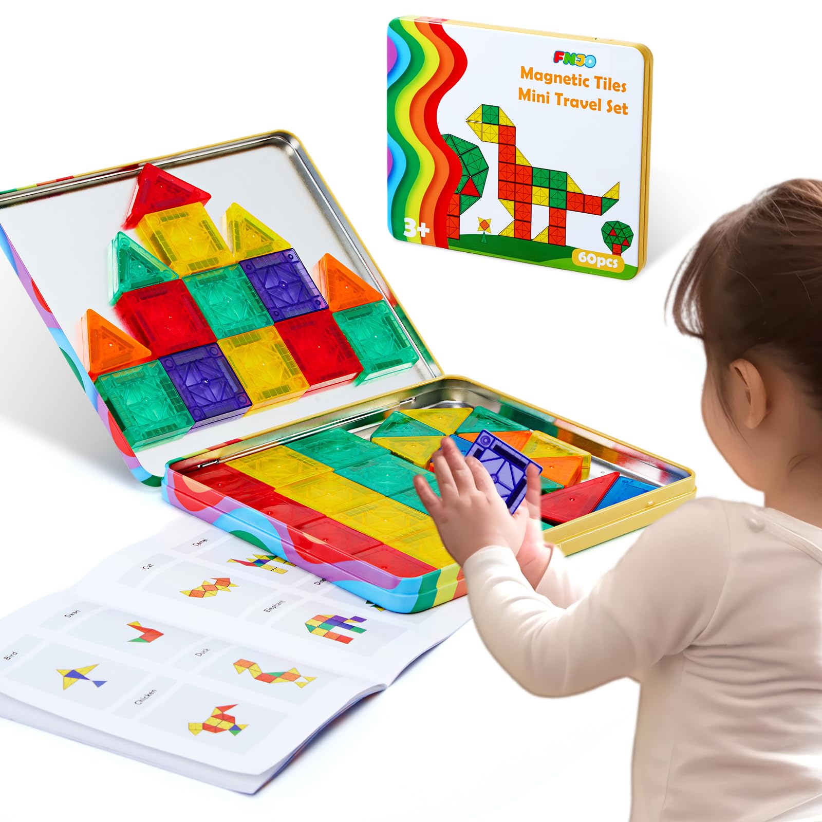 FNJO Mini Magnetic Tiles, 60PCS STEM Building Blocks Toy for Kids view 8