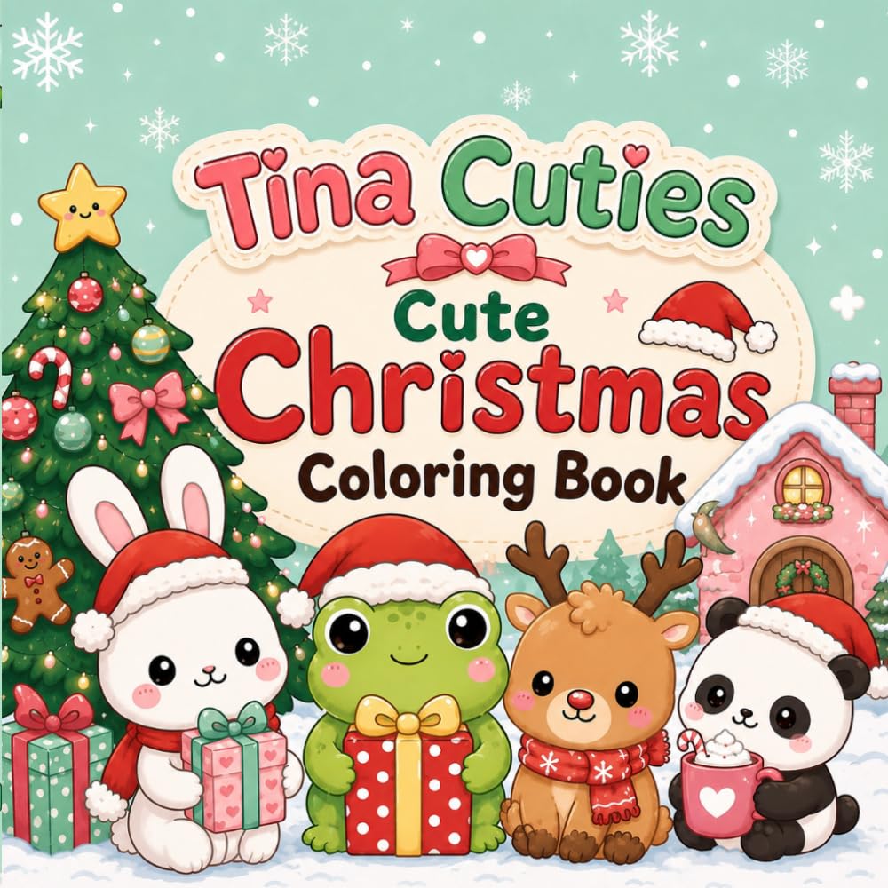 Tina Cuties: Cute Christmas Coloring Book: 42 Adorable Kawaii Holiday Coloring Pages for Kids Ages 4–8 (Tina Cuties Coloring book)