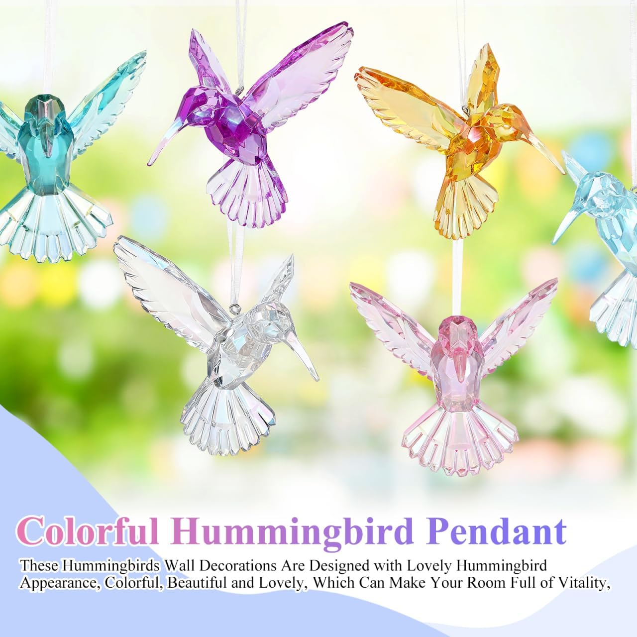 POPETPOP 6 Pcs Hummingbird Hanging Ornaments: Acrylic Hummingbird Suncatchers Decoration, Crystal Pendants Suncatchers Decor for Trees, Home, Christmas Party Favor - Image 3