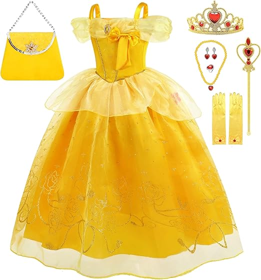 Princess Dress for Girls Princess Dress Up Costume for Kids Halloween Cosplay Birthday Party with Accessories