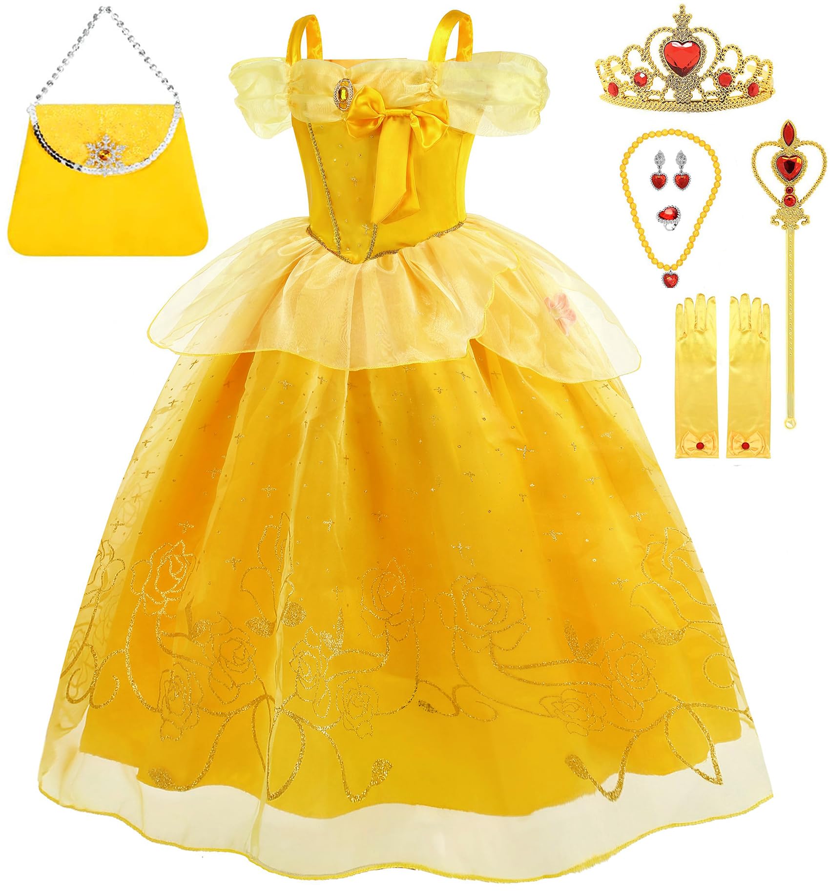 SYoimy Princess Dress for Girls Princess Dress Up Costume for Kids Halloween Cosplay Birthday Party with Accessories