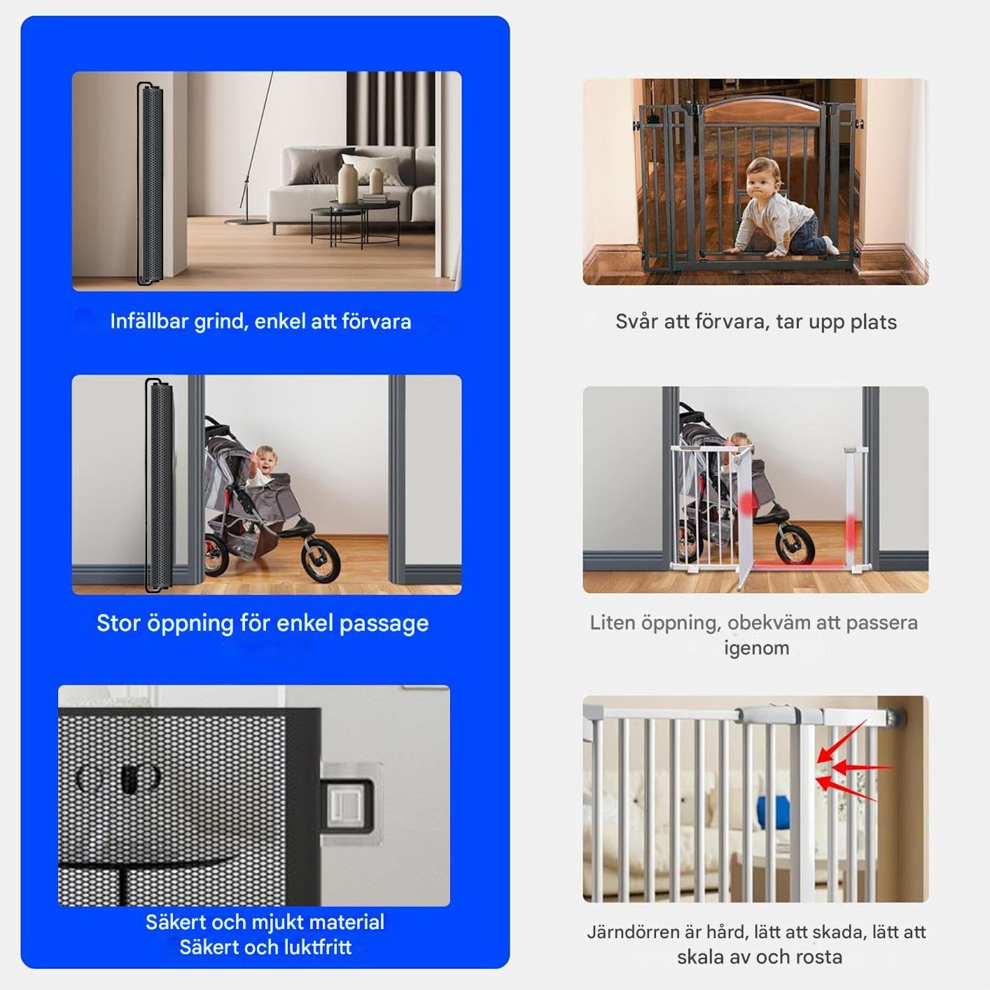 Rejas Infantiles para Escaleras, Rejilla Plegable para Mascotas con Red de Seguridad | Seguridad Infantil para Pasillo, Sótano y Piscina, Baño, Balcón, Exterior