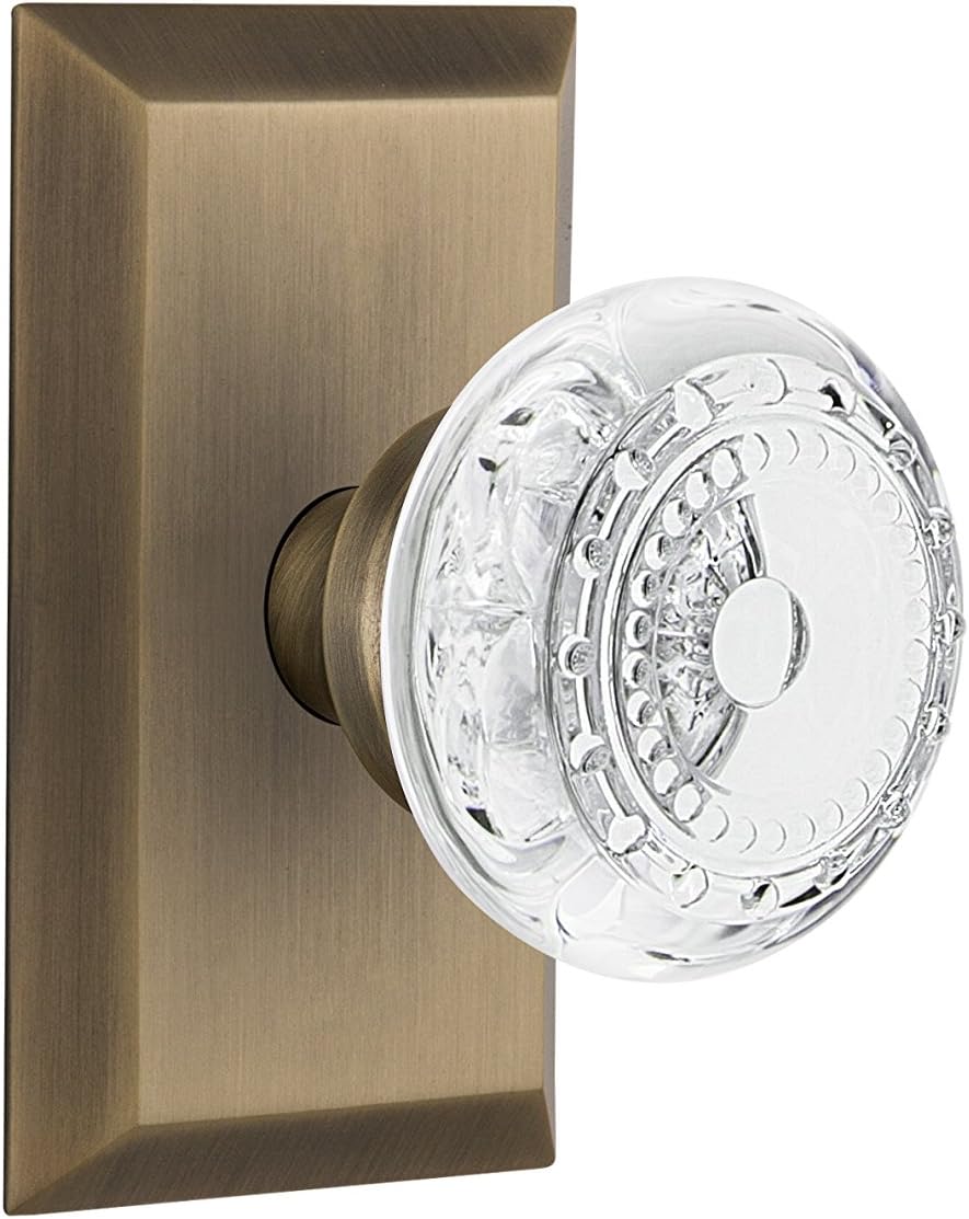 Nostalgic Warehouse 753300 Double Dummy Studio Plate with Crystal Meadows Knob, Surface Mounted, Antique Brass