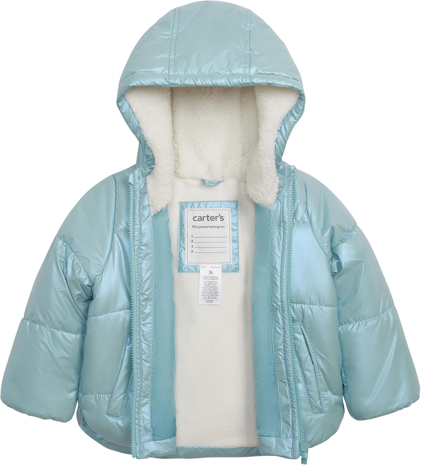 Carter's Baby Girls' Winter Coat Puffer Jacket with Sherpa Lined Hood - Image 2