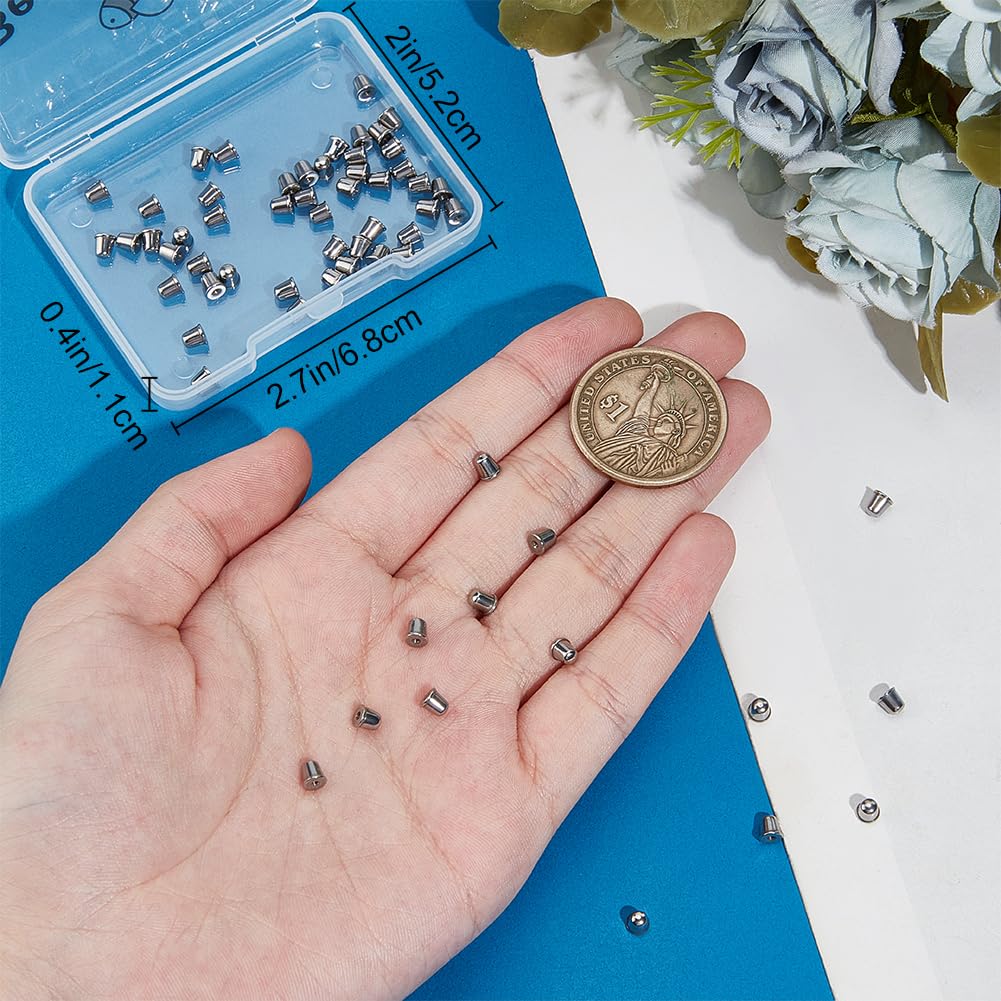 50 Chiusure Per Orecchini In Acciaio Inox - Dadi Piatti Rotondi Argento Per Orecchini A Vite, Foro 1mm