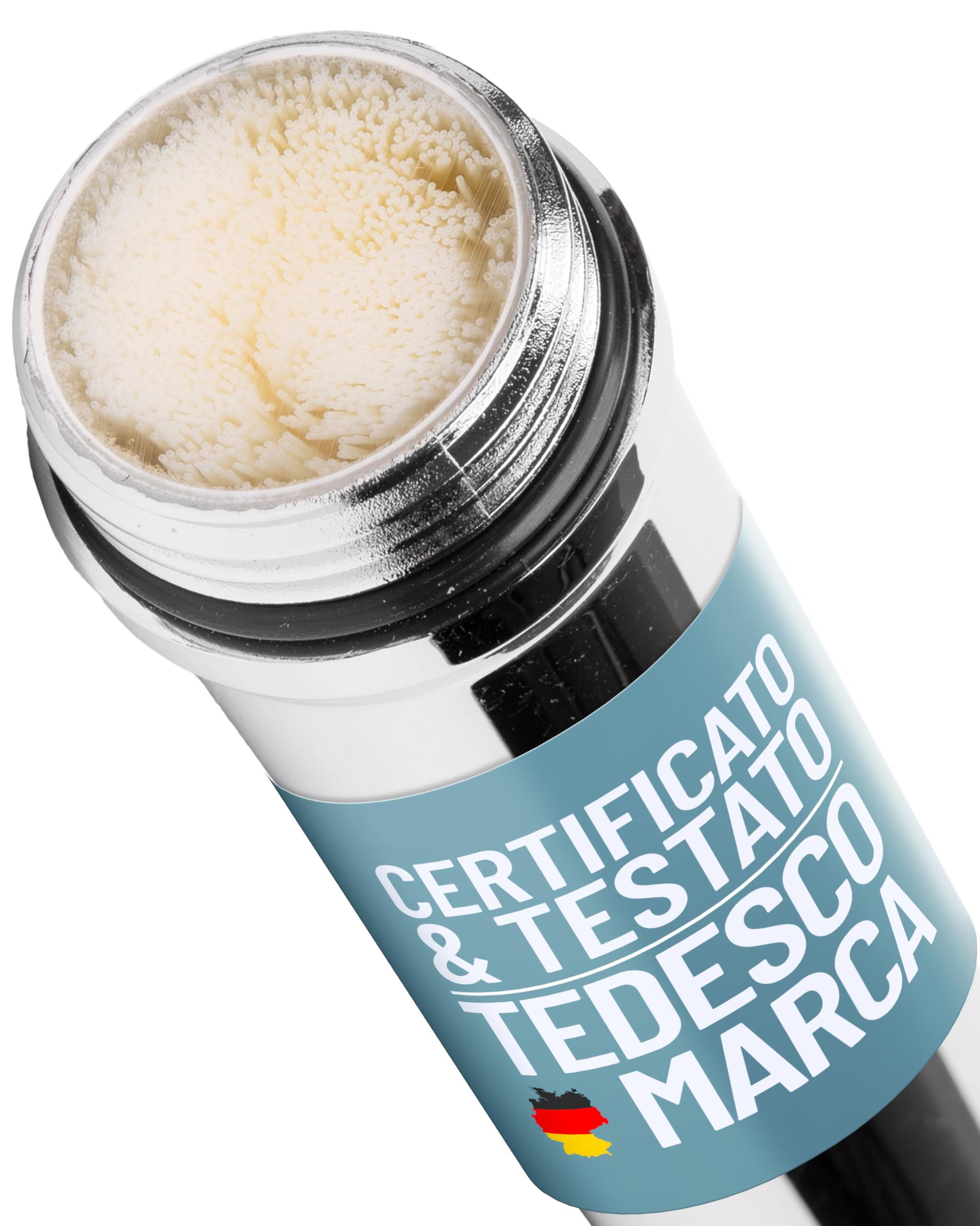 sanquell Testa Doccia Premium, Filtro antilegionella, Chrome plated, 1 getto, 1 impostazione, Moderno, Metallo, Cromo, Massaggio, 15 x 35 cm, Angolo