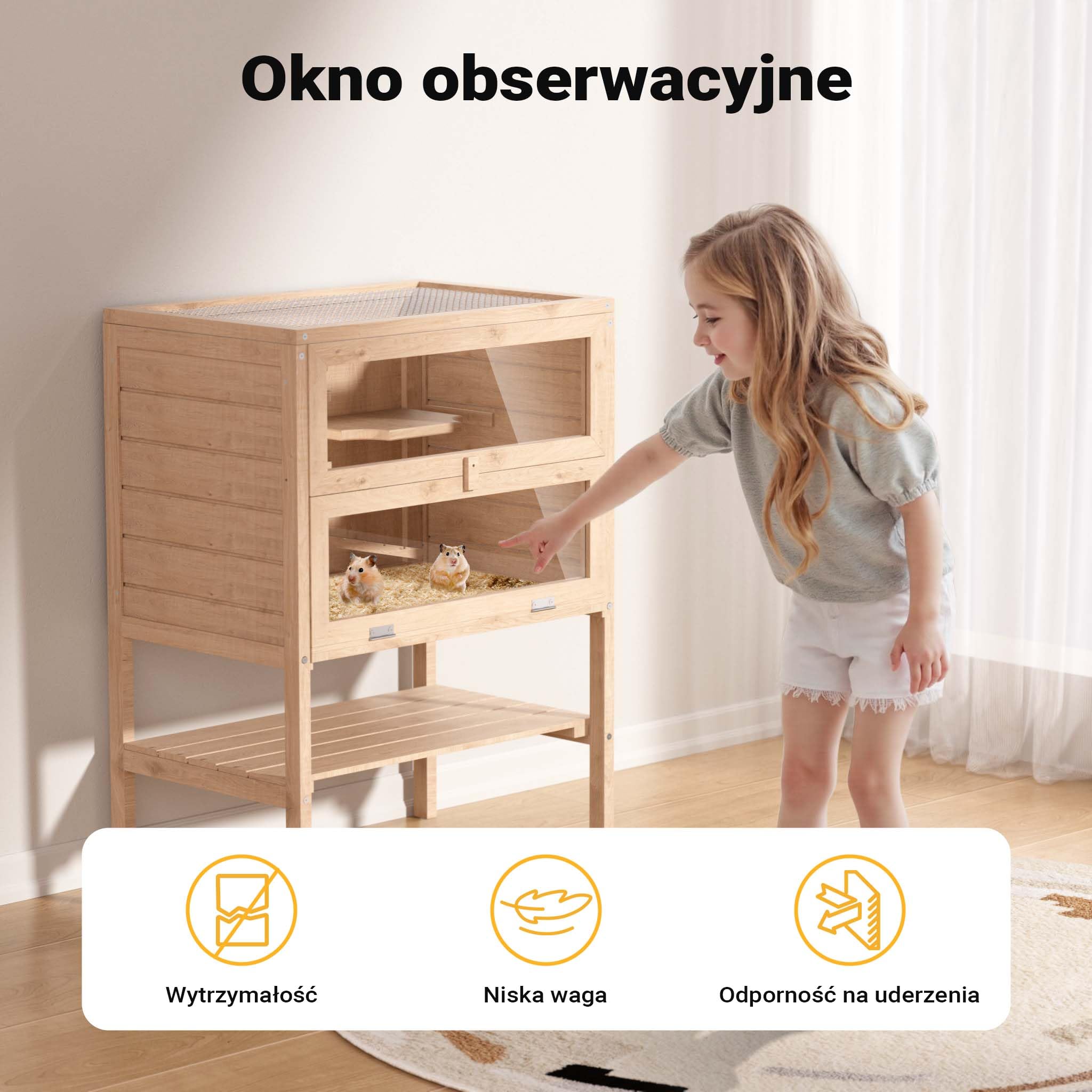 Wiltec 3-poziomowa klatka dla gryzoni, 600 x 400 x 800 mm, wykonana z drewna, z pokrywą na zawiasach i okienkiem, klatka dla małych zwierząt klatka dla myszy klatka dla chomika