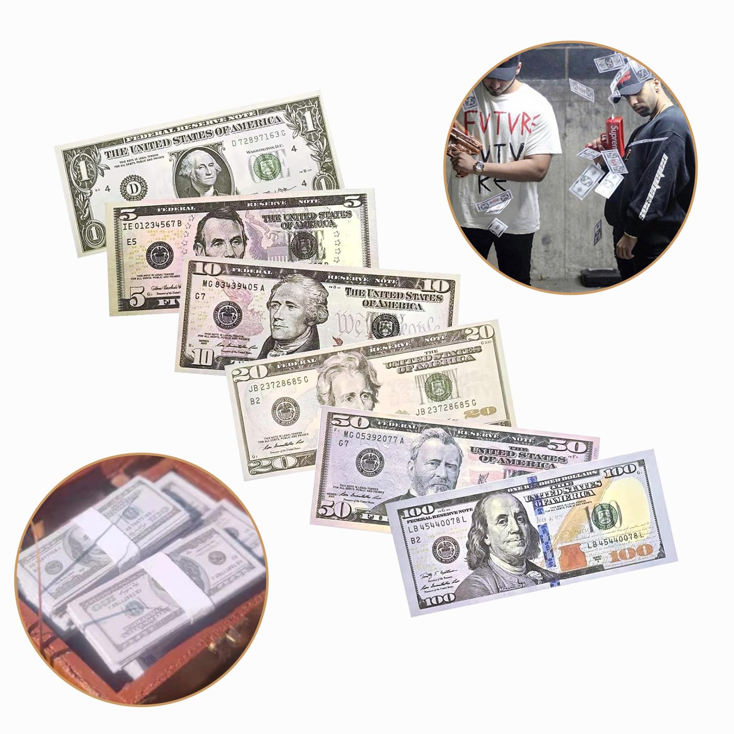 AMJKEJI 100 Piezas Billetes Falsos Tamaño Original Dólares, Copy Billetes Dolar Falsos 100$ Dinero Juguete para Caja Registradora Niño, Juego de rol, Películas, Anuncios Publicitarios
