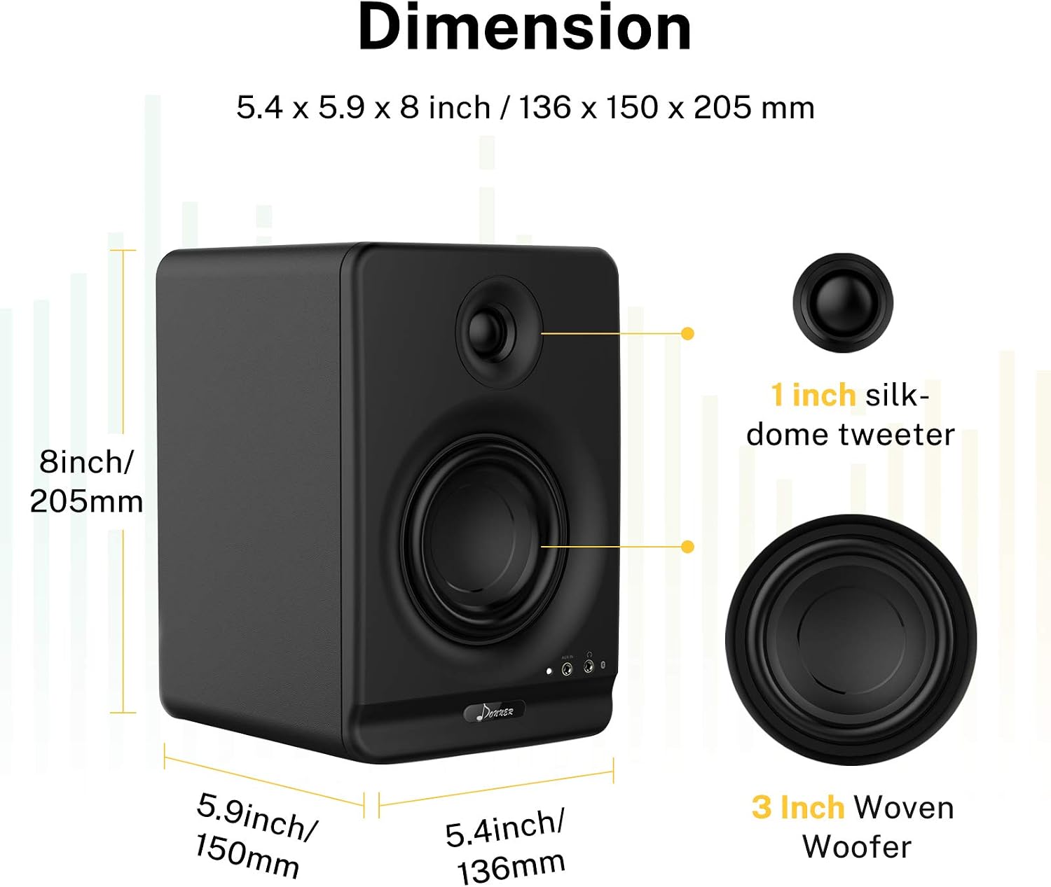 Donner Studio Monitors 3" Near Field Studio Monitors with CSR 5.0 Bluetooth, for Music Production, Live Streaming and Podcasting, 2-Pack Including Monitor Isolation Pads-New Version(Dyna3 Black)