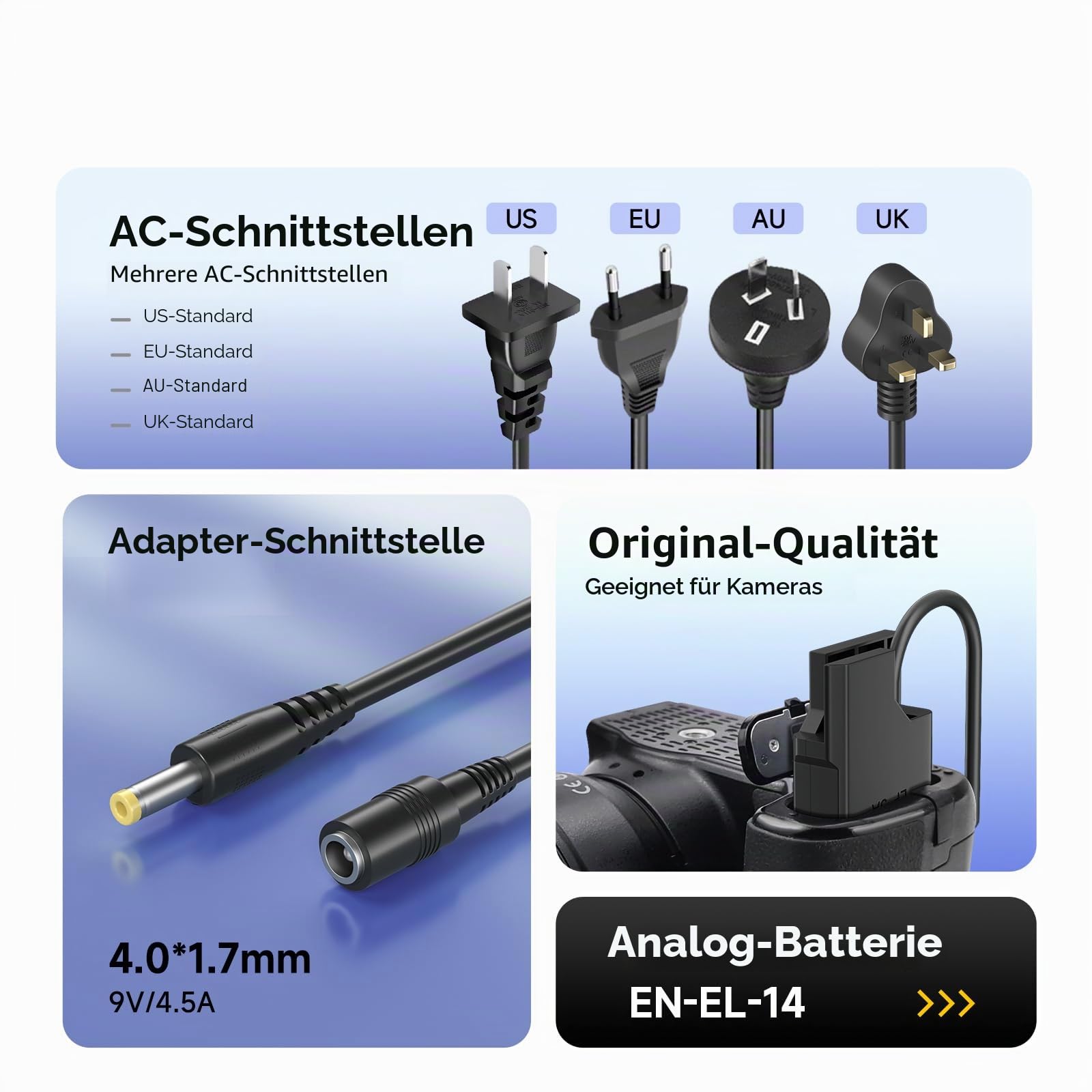 ENEL14 Dummy Akku Kit, AC-Netzteiladapter mit Akkuanschluss für D3100 D3300 D3400 D3500 D5200 D5300 D5500 D5600 DF Cameras