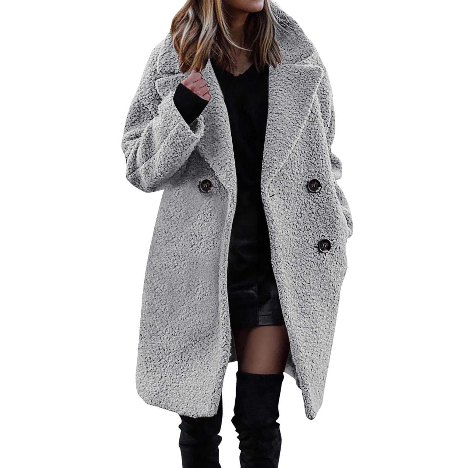 Abrigo de Invierno para Mujer 2024 Chaqueta de Lana Imitación Manga Larga con Solapa Moda Casual Polar Abrigado