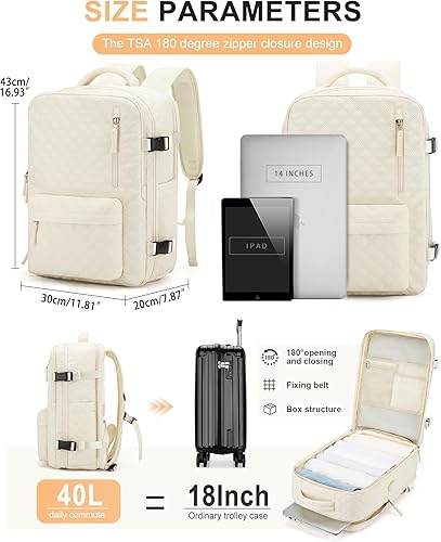 Miniatura 3 de WONHOX - Mochila grande de viaje, equipaje de mano aprobado para vuelos, mochila para portátil de trabajo y negocios para mujeres y hombres