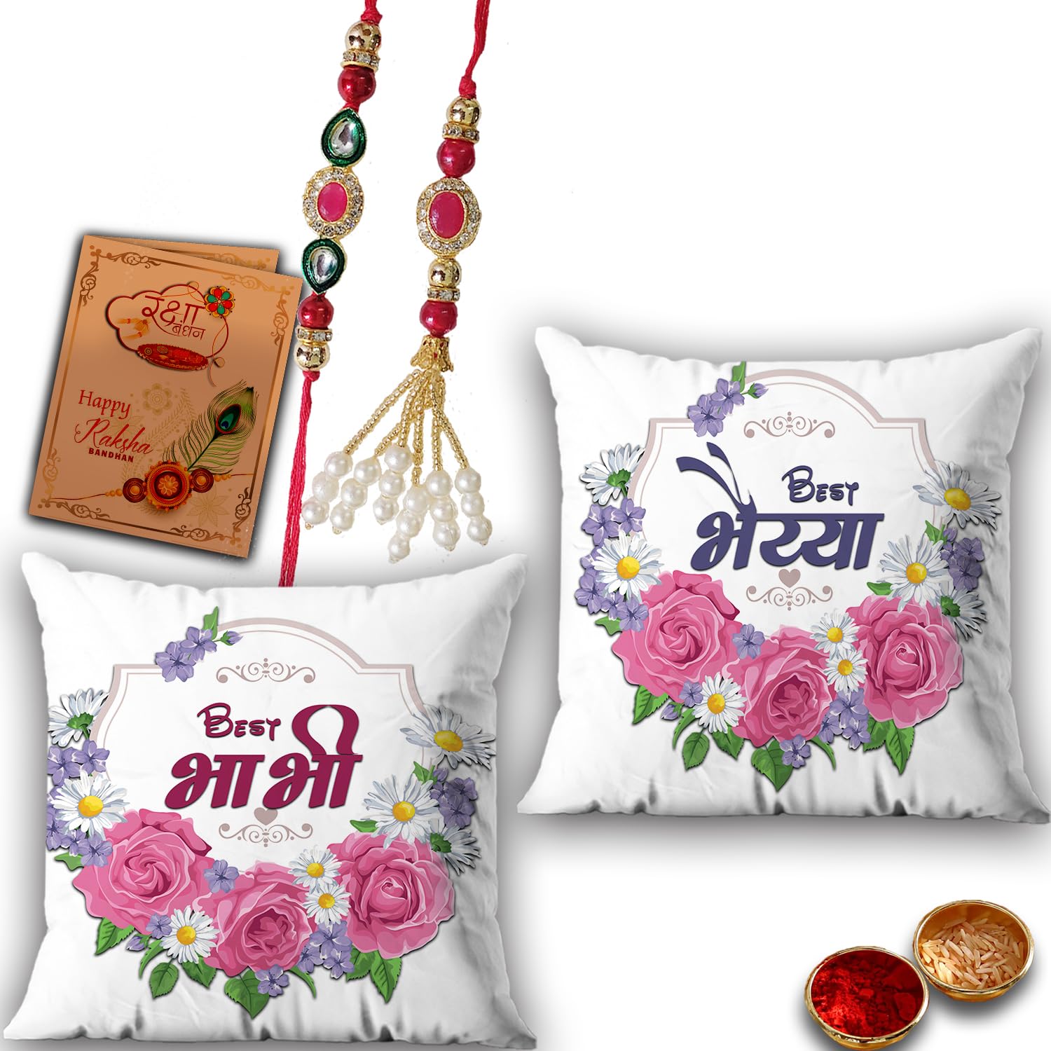 AWANI TRENDS Rakhi Gift for Bhaiya Bhabhi Rakhsha Bandhan Gift Hamper Rakhi Combo Gift Set Best भैया & भाभी Printed Cushion (16 * 16 Inch) Greeting Card Rakhi Roli Set (B0C786F9K7) Amazon Price History, Amazon Price Tracker