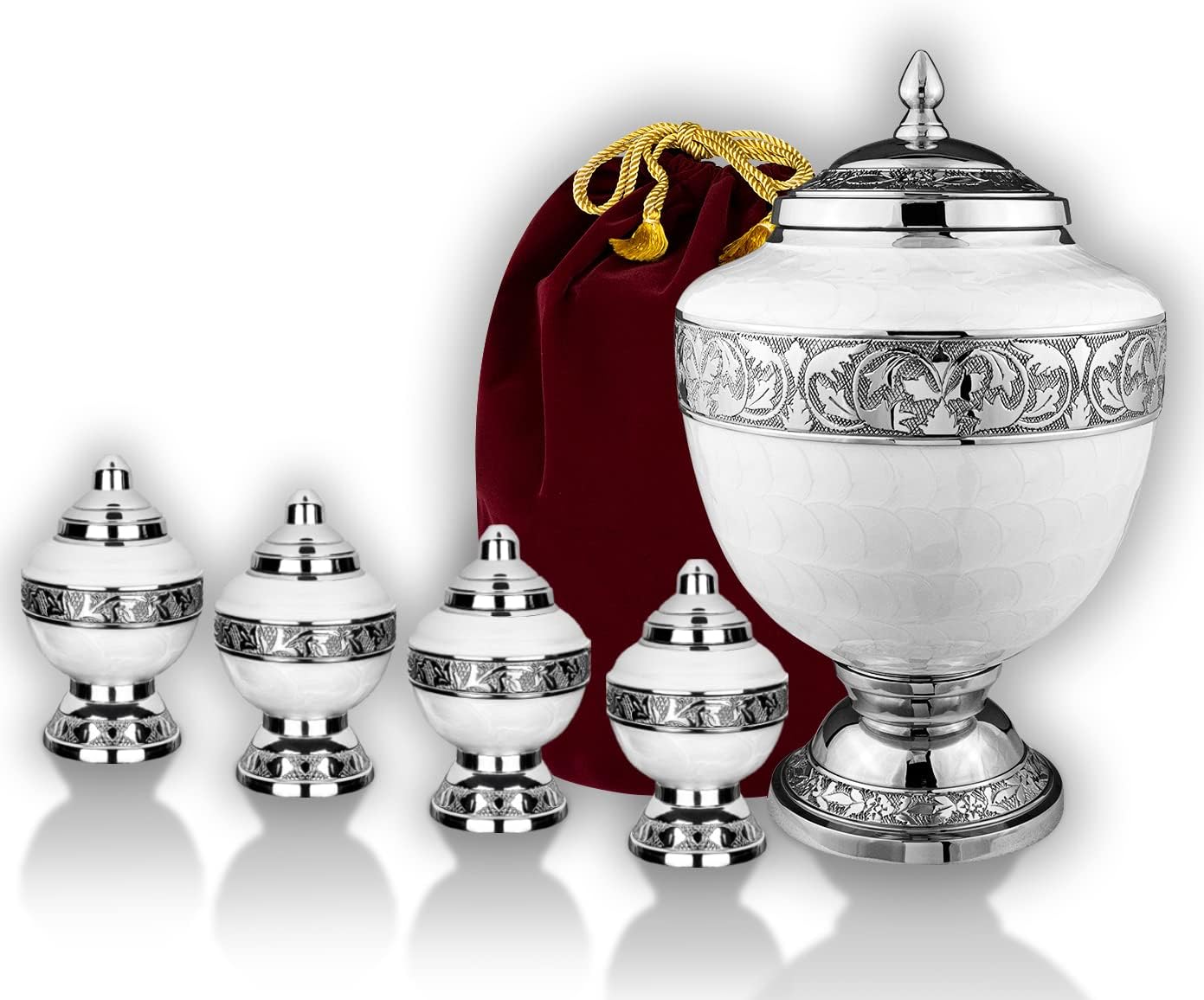 Trupoint Memorials Cremation Urns for Adult - Holds 0.75 Lbs. Per Mini Urn, 2.75" x 1.75" Mini Cremation Urns, Keepsake Burial Urns with Case & Bags - Chalice White.