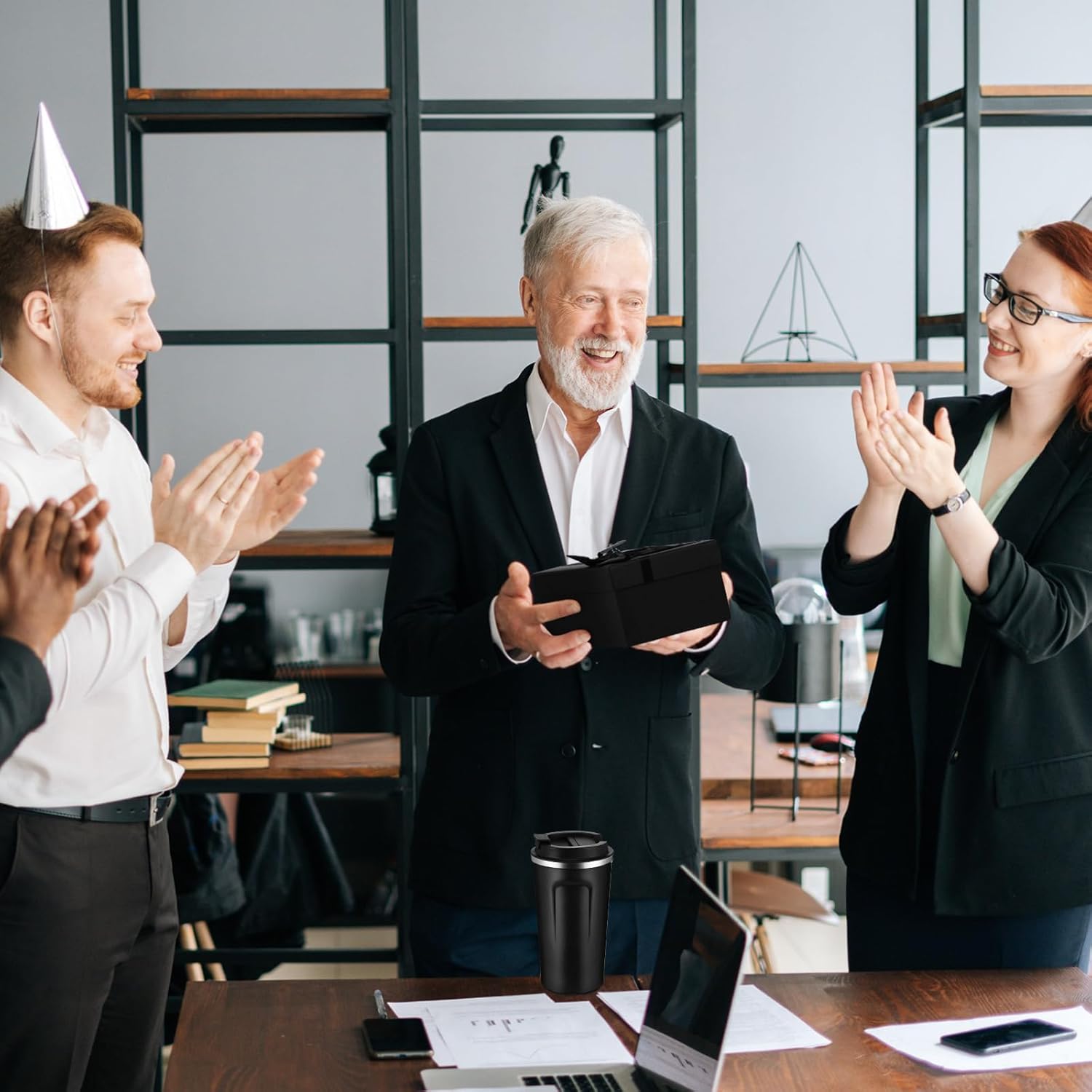 Roshtia 3 Sets Thank You Gift for Men Employee Appreciation Gift Set for Male Teacher Coworker Staff Volunteer 17 oz Stainless Steel Tumbler Socks Inspirational Keychain(Black) - Image 6