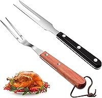 CHENGU 2-Piece Stainless Steel Meat Carving Forks with Wood & Bakelite Handles - 10.5" BBQ Grill Steak Serving Tools