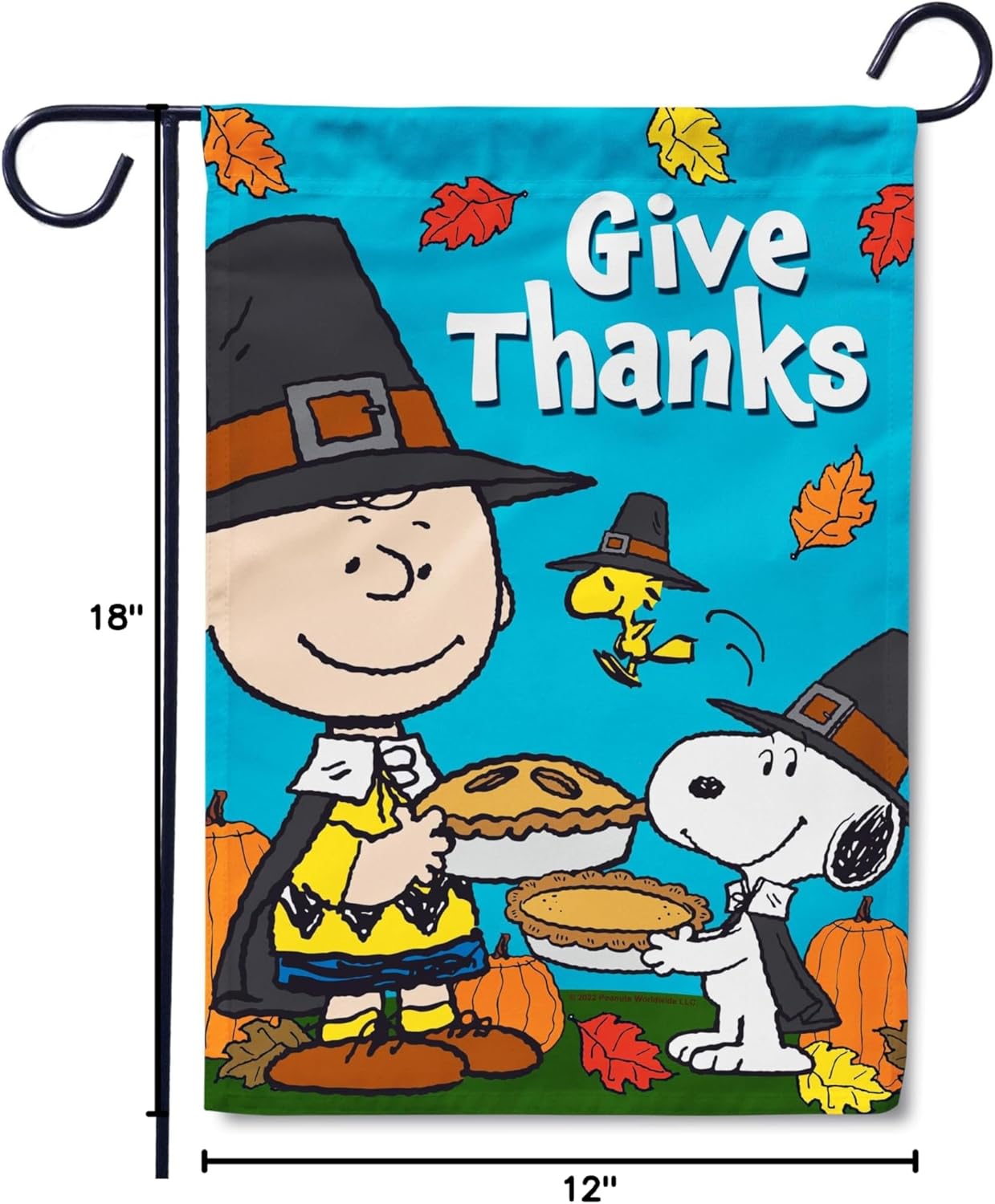 Flagology, PEANUTS Give Thanks Charlie Brown and Snoopy Garden Flag 12" x 18", Outdoor Flag, Exclusive Premium Fabric, Officially Licensed, Thanksgiving