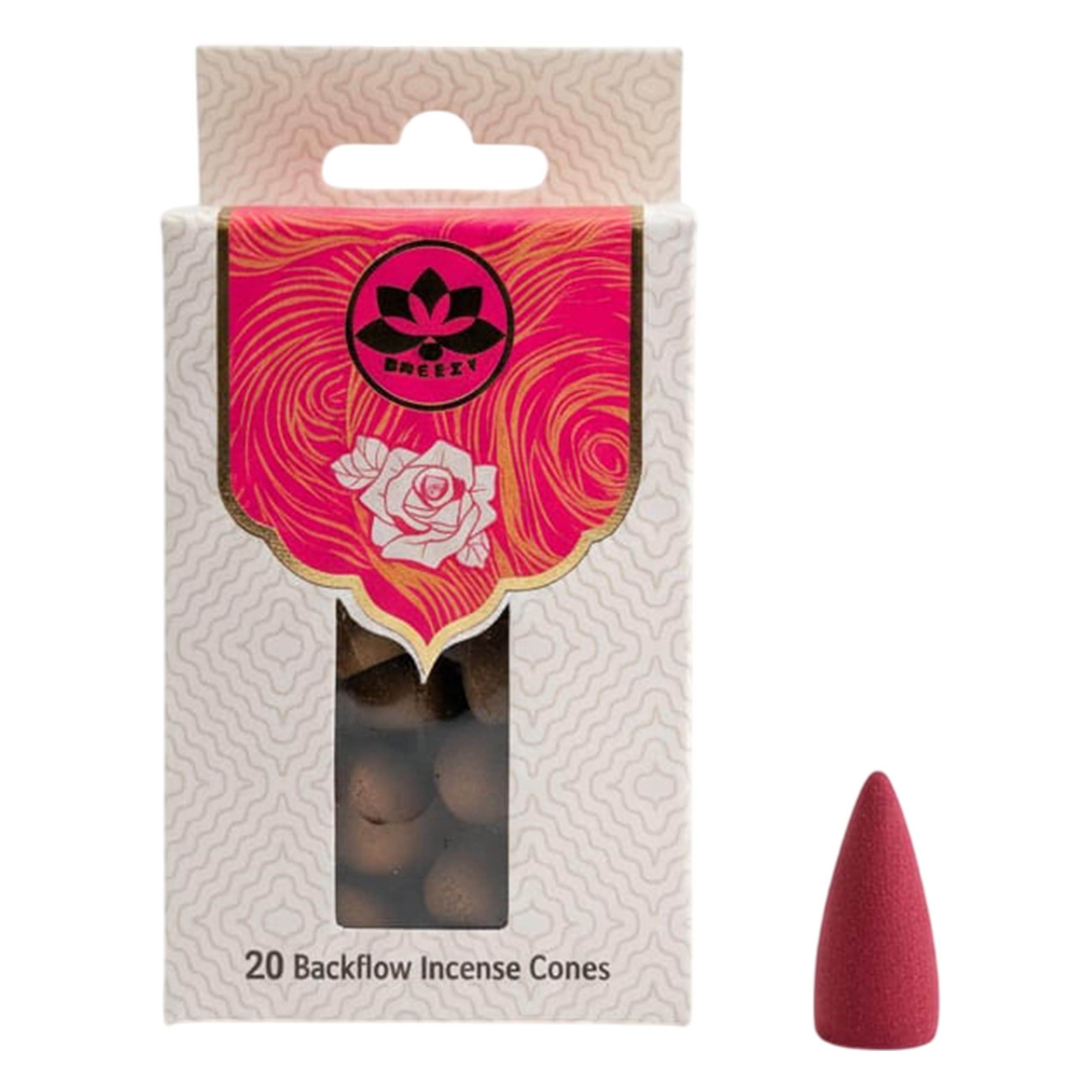 STL Breezy Backflow Incense Cones, Long Burning Scented Aromatherapy Cone for Meditation, Yoga & Home Fragrance, Compatible with Backflow Burners (Rose)