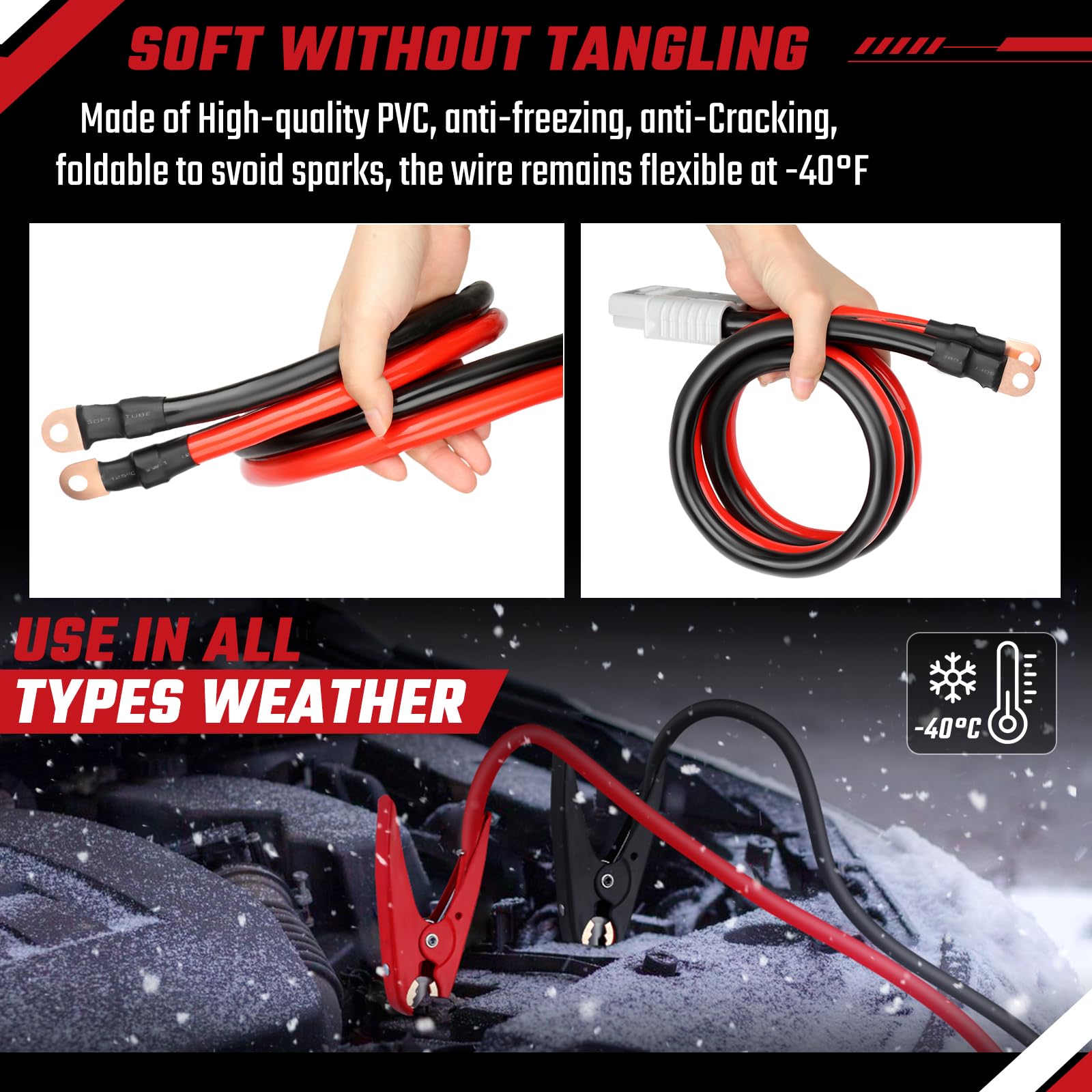 Cavi di avviamento per veicoli pesanti, 6 m, 1500 A, calibro 1/0, kit di cavi di avviamento per auto, SUV, camion, camper fino a 8 litri di benzina