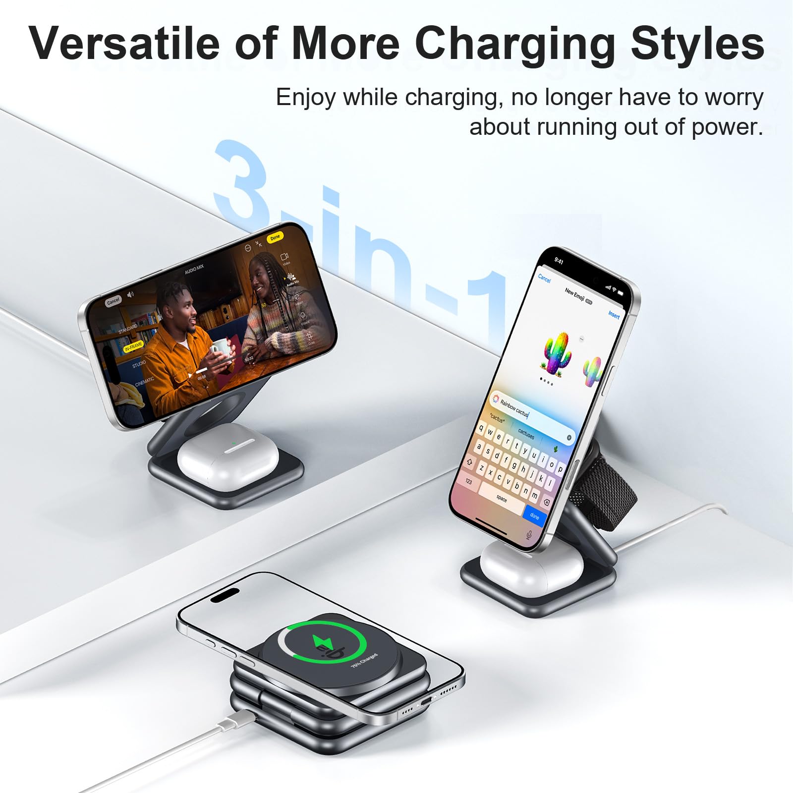 KU XIU X40Q Foldable 3-in-1 Wireless Charging Station, Qi2-Certified 15W Fast Wireless Charger Stand for iPhone 12-17 Series - Image 2