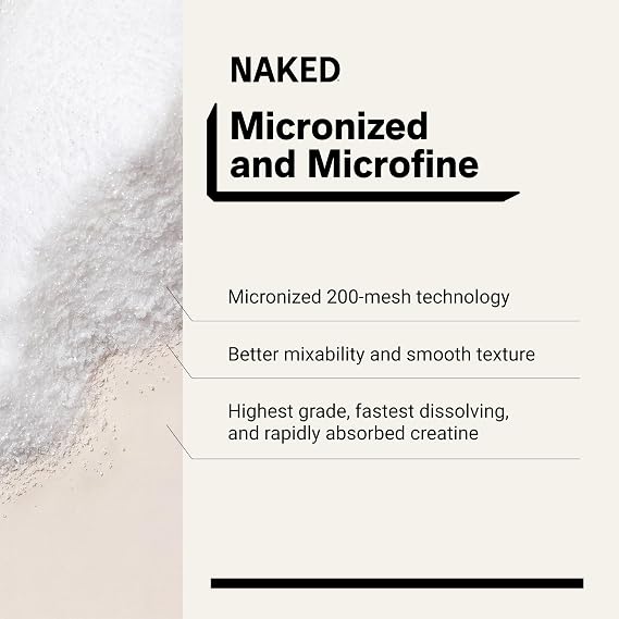 NAKED Pure Micronized Creatine Monohydrate 200 Servings, 1,000g Bulk NSF Certified, Vegan, Non-GMO, Gluten & Soy Free - Muscle Building, Strength Training, Gym & Fitness Supplement