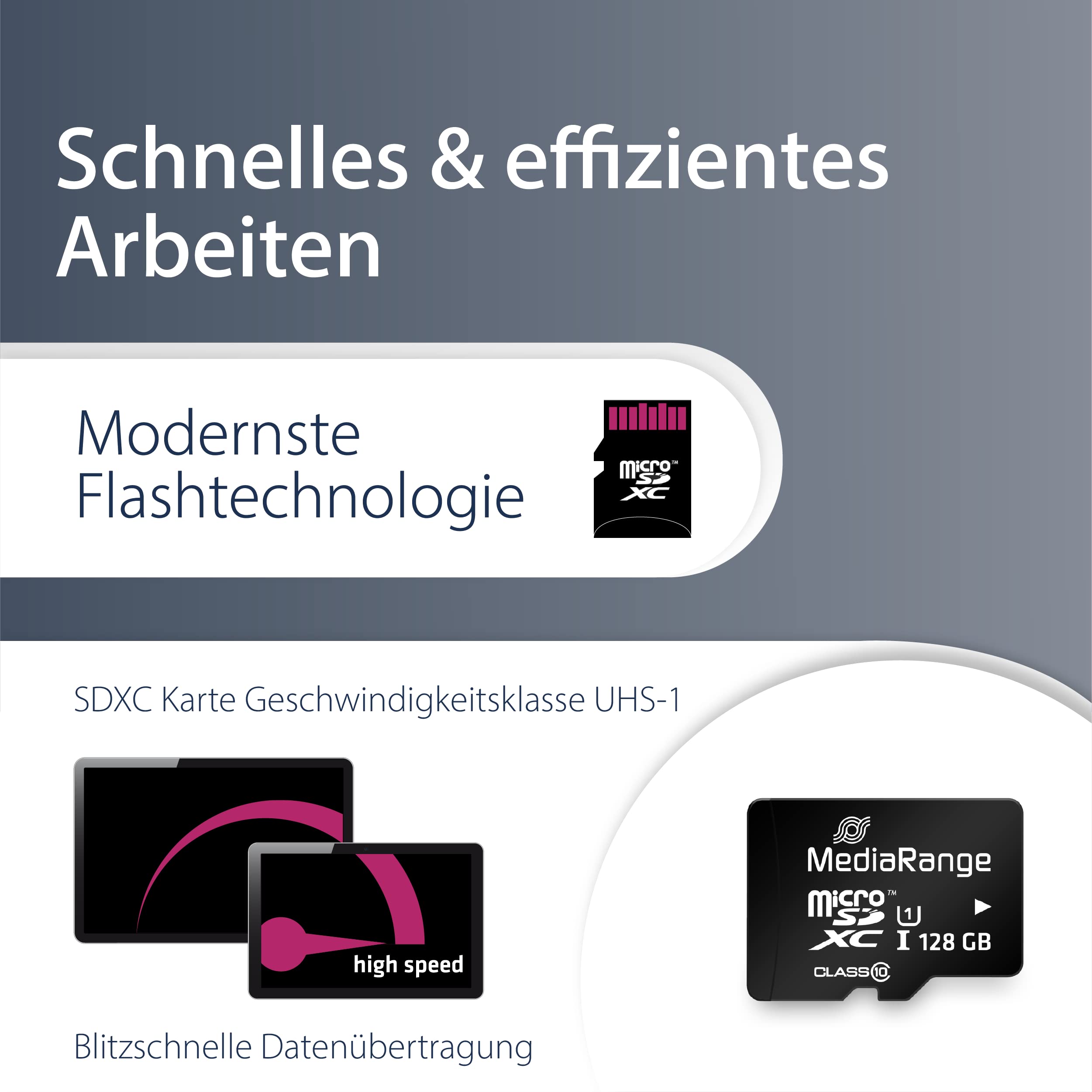MediaRange MR945 Micro SDXC Carte mémoire 128G UHS-1 Classe 10 avec Adaptateur Bleu