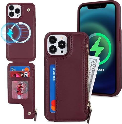 Miniatura 9 de Lipvina Magsafe - Funda para iPhone 12 Pro Max  13 Pro Max con tarjetero y funda de piel con bloqueo RFID, cierre a presión, regalo para iPhone 12