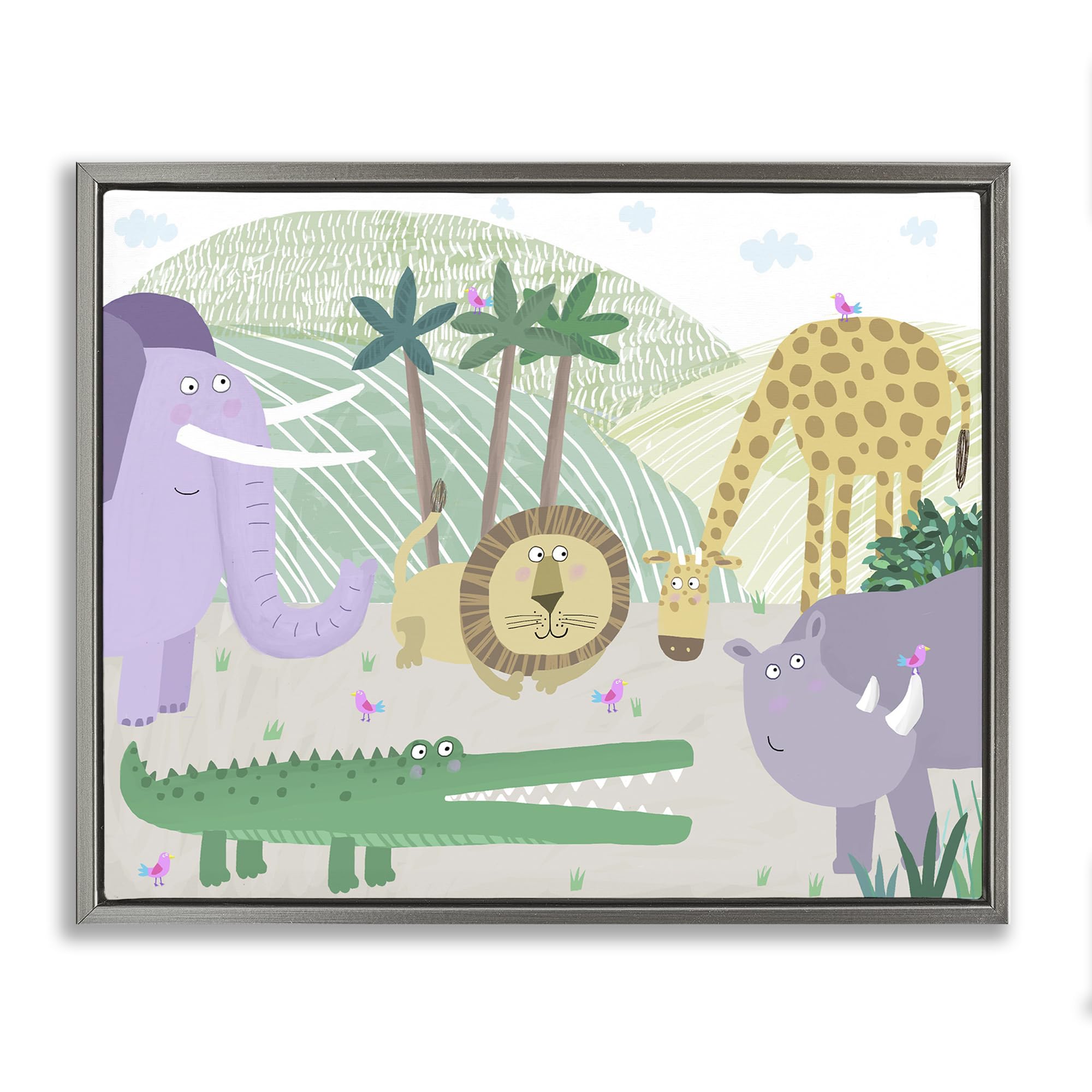 Stupell Industries Luster Gray (Matte) 'Jungle Savannah Animals'| Floating Frame Canvas Art