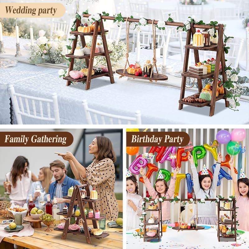 Présentoir à Cupcakes en Bois, présentoir à gâteaux 3 étages, étagère en d'acacia 3 étages en Bois pour Aliments, Structure Pliable - Pliable | pour Anniversaire, goûter, fête, Mariage