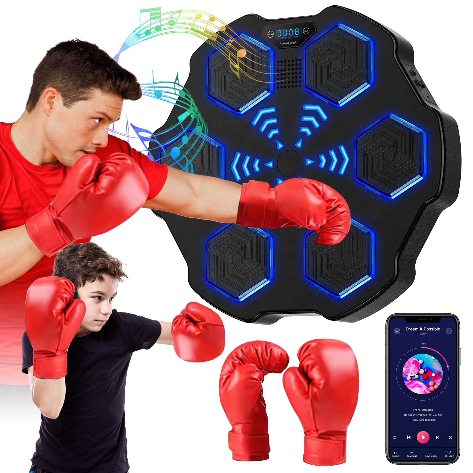 Music Boxing Machine Con LED E Bluetooth – Macchina Per Allenamento Boxe Con Guantoni, 9 Velocità, Montaggio A Parete, Per Adulti E Bambini