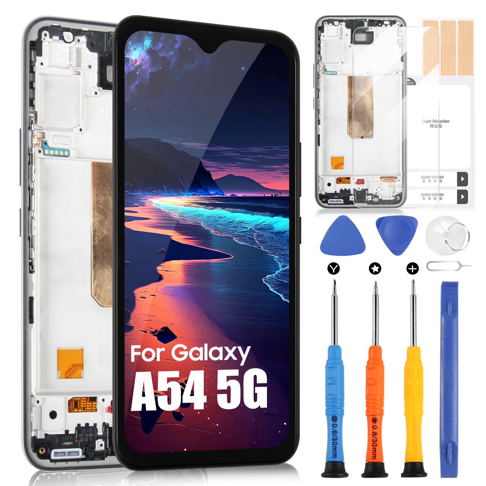 Display LCD für Samsung A54 5G Bildschirm Ersatz für Galaxy A54 5G SM-A546E SM-A546B LCD Screen Digitizer Touchscreen Assembly mit Reparatur, (Schwarz mit Rahmen, Unterstützt keinen Fingerabdruck)