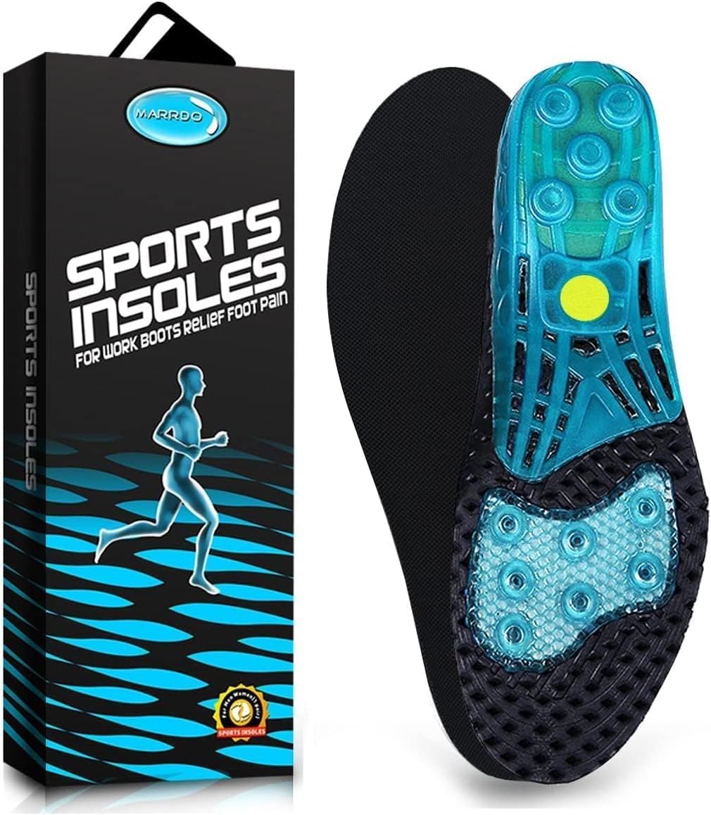 MARRDO Silica Gel Sport Shoe Insole,Spring Cushioning Shock Absorption Shoe Insert,Forefoot Enhances Massaging Footbeds,Plantar Fasciitis Sports Running Insoles For Men&Women,Black,