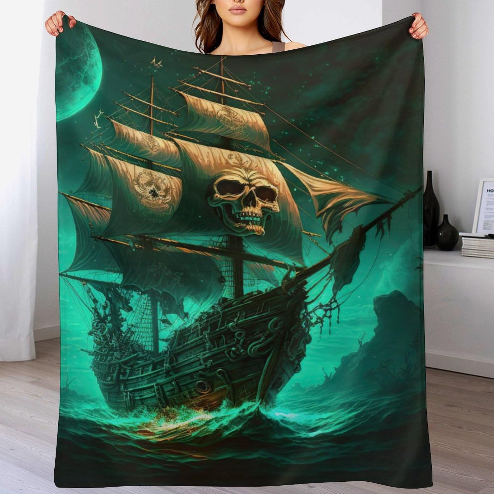 Manta de franela con diseño de calavera pirata textil hogar 130 x 180 cm