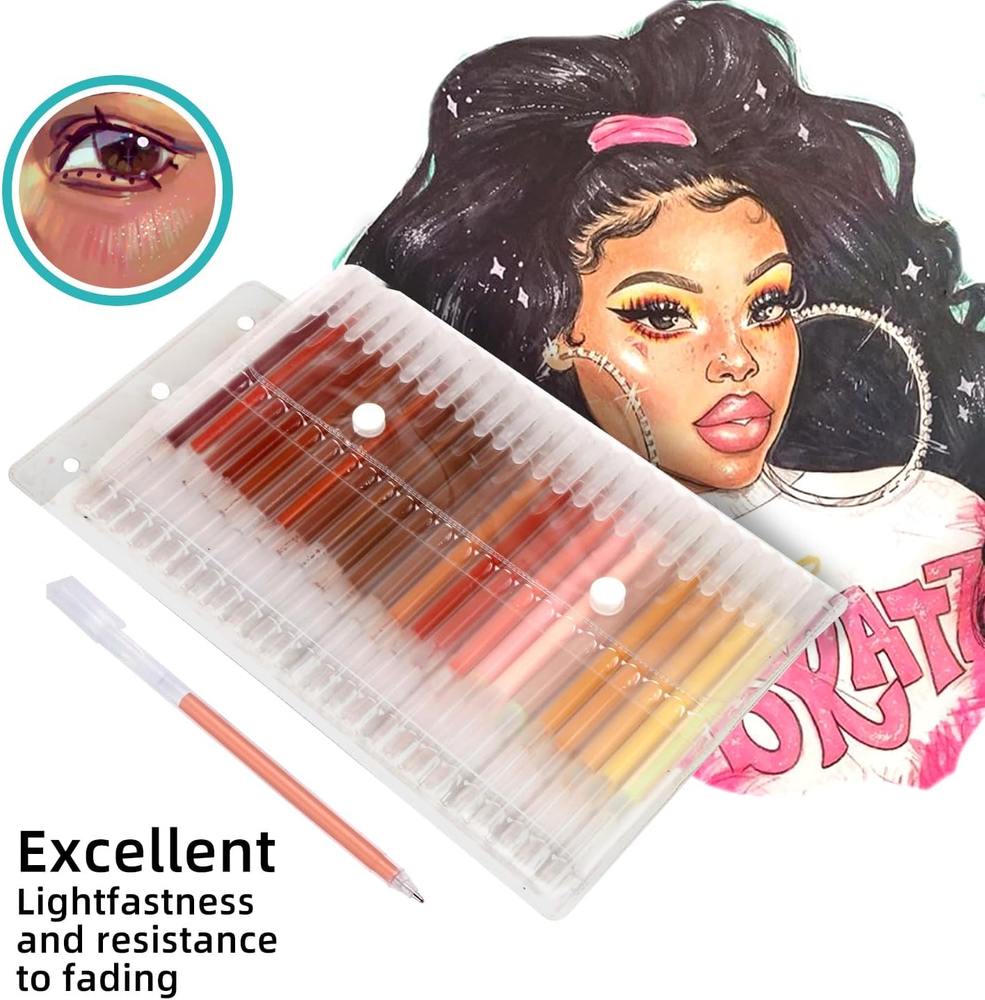 24 Color Skin Tone Gel Pens,Glitter Metallic Crystal Pastel Fine Tip Pens with 150% More Ink Write Smooth for Adults Coloring Books Drawing Doodling Scrapbooks Bullet Journaling