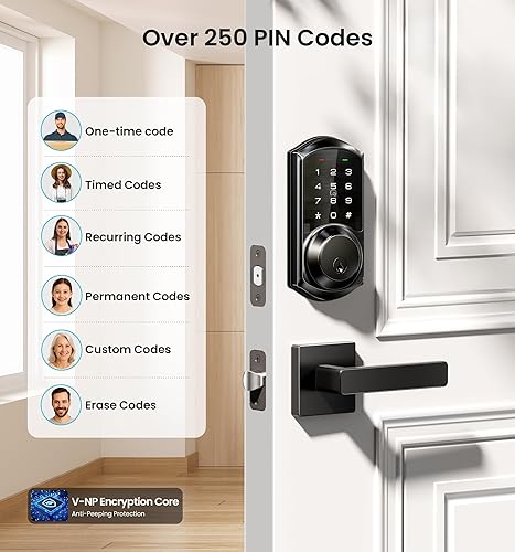 Miniatura 3 de Veise VE06-L - Cerraduras inteligentes con juego de 2 manijas de palanca, control de aplicación, cerrojo de entrada sin llave para puerta delantera,