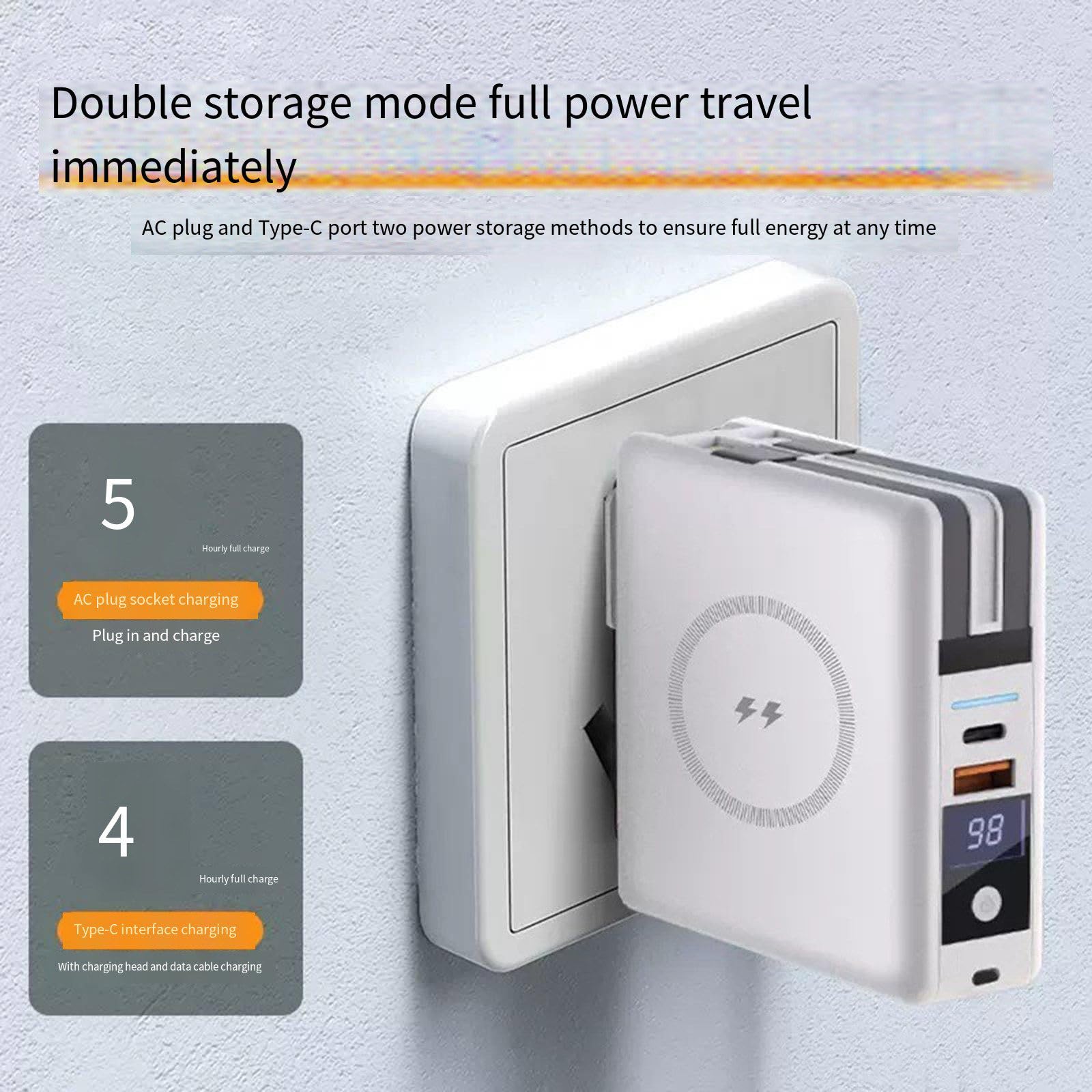Ładowarka bezprzewodowa magnetyczna 15 W z podwójnym przewodem Pd22,5 W, szybki powerbank o dużej pojemności, przenośny zasilacz, biały