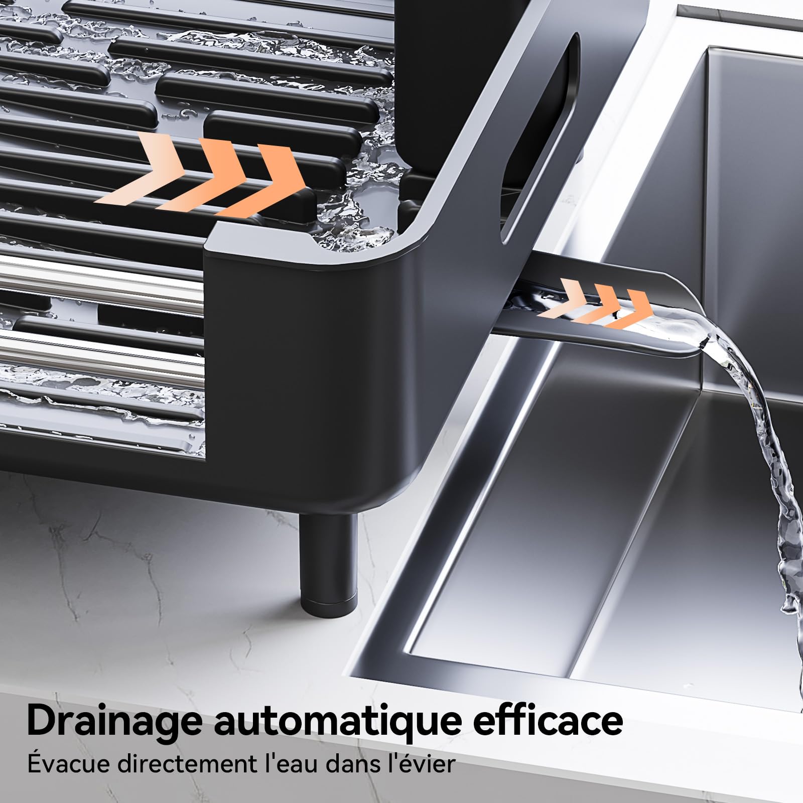 Urackify Scolapiatti espandibile | Pieghevole, in acciaio inox, portaposate rimovibile, supporto per piatti antigraffio