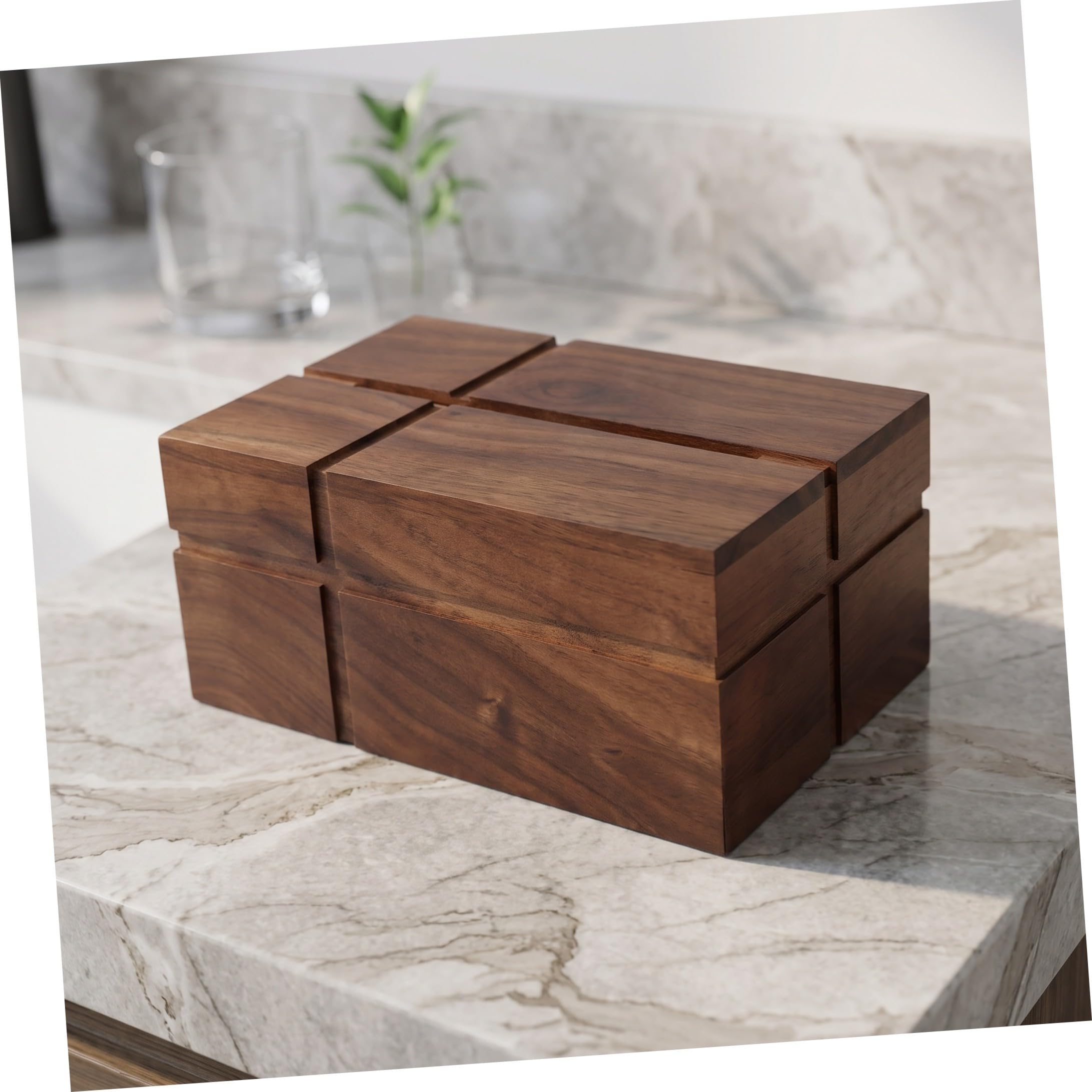 FRCOLOR Porta Fazzoletti in Legno Noce Nero Rettangolare per Fazzoletti