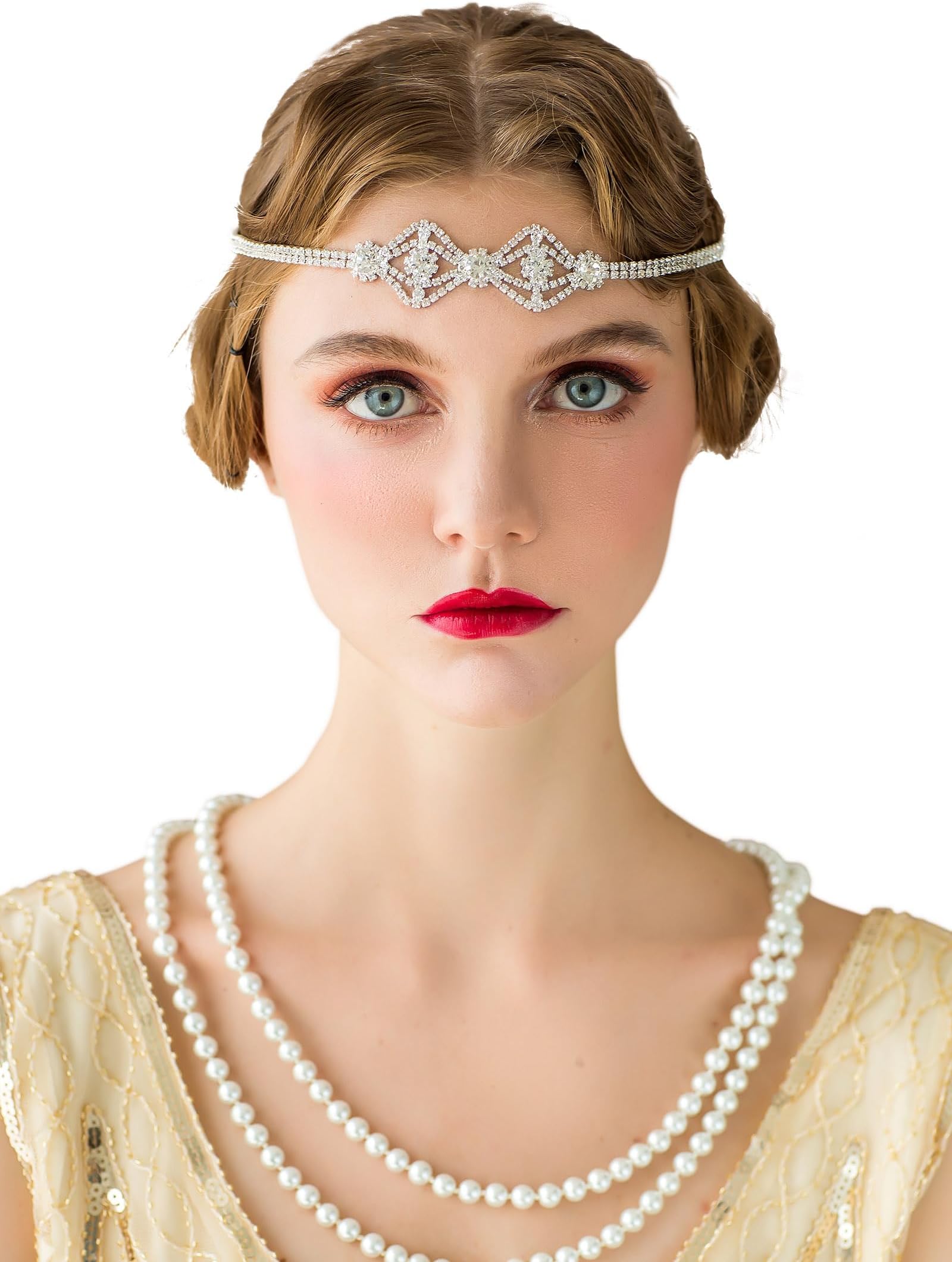 1920s Headband for Women-Silver Rhinestone Flapper Headpiece Accessories for Great Gatsby Party