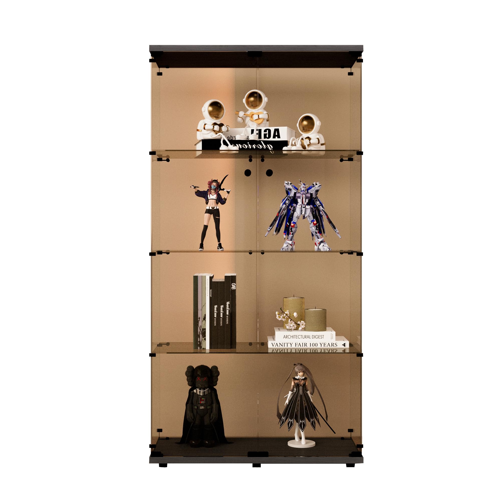 HomVent Glass Display Cabinet Display Case Corner Curio Cabinet, Storage Showcase w/Adjustable Shelves, Tempered Glass Doors for Living Room