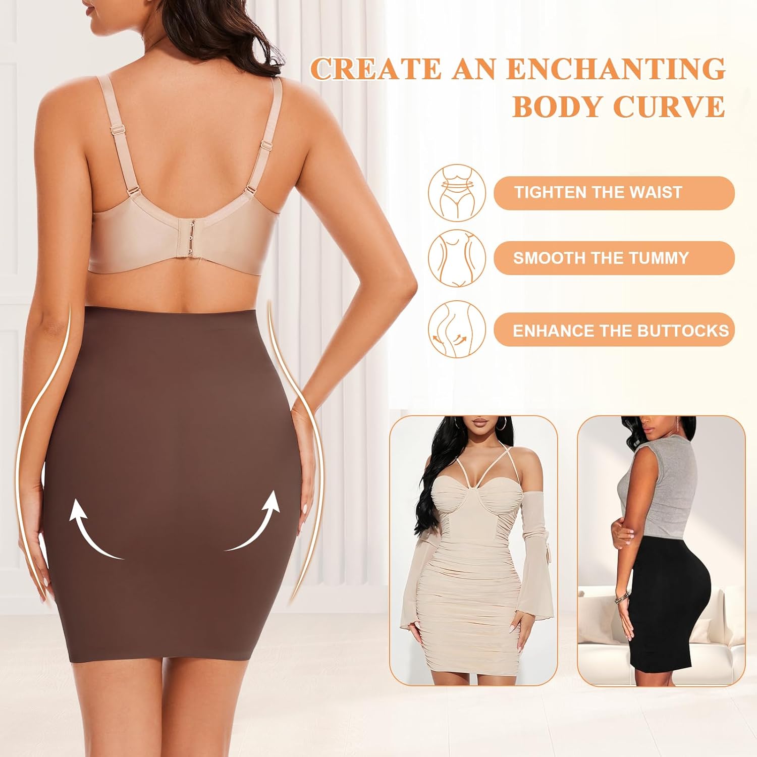 Shapewear Half Slip for Women Under Dress Seamless Tummy Control Slip Skirt Body Shaper - Image 2