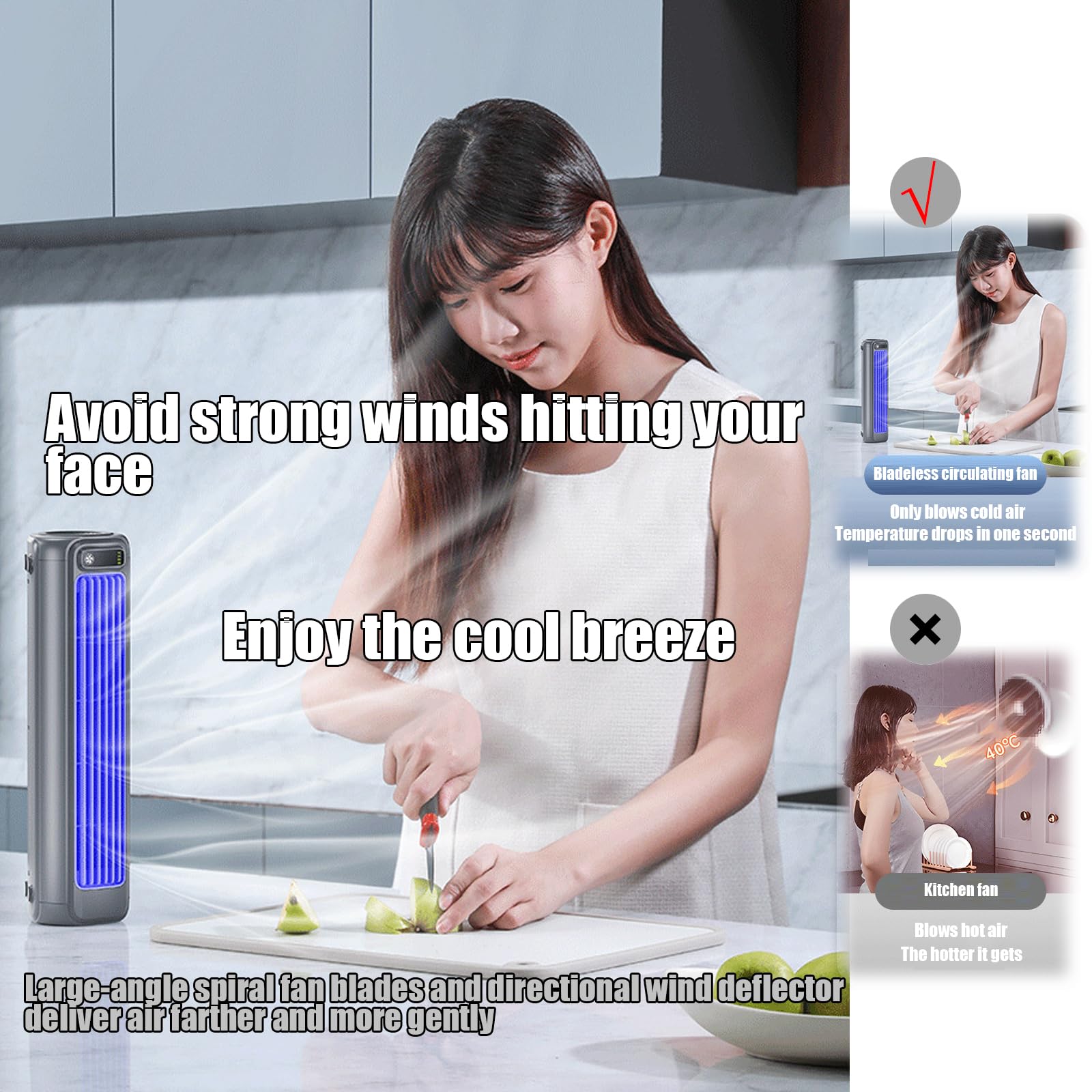 Festberg Cooling Ace,Portable Klimagerät,Wand Kabelloser Bladeless Mobile Air Cooler,Quiet Desktop Tower Fan,Cooling Fan for Room with 3 Speeds,Schlafzimmer,Küche & Büro Rapid (Grau)