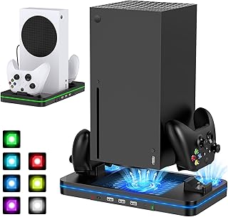 Cooling Fan Stand for Xbox Series X/S with RGB LED Light & Controller Charger, MENEEA Charging Station Cooler Accessories ...
