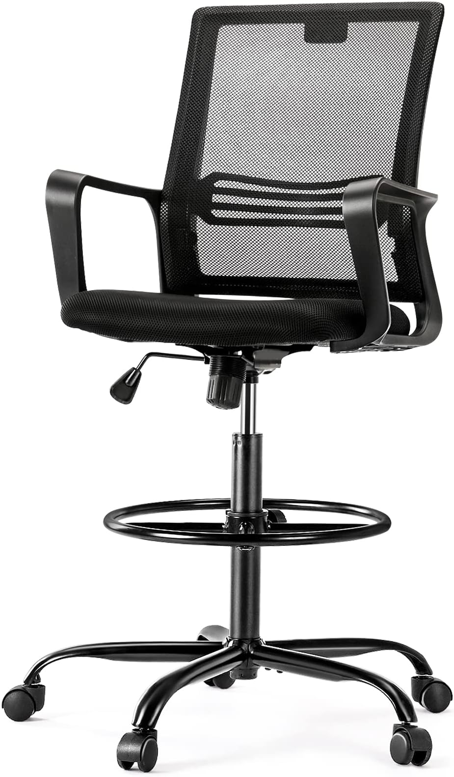 OLIXIS Drafting Chair - Tall Standing Office Desk Chair with Adjustable Foot Ring, Chair with Ergonomic Lumbar Support, Adjustable Height, Breathable Mesh