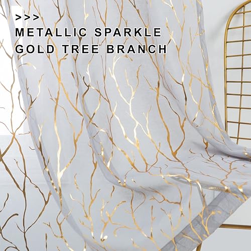 Miniatura 5 de Cortinas transparentes plateadas con impresión de ramas de árbol cortinas finas blancas para dormitorio 2 paneles de cortina de ventana