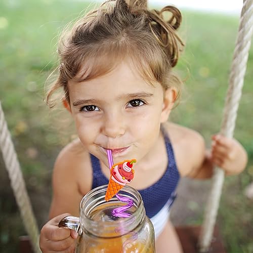 Miniatura 26 de 24 popotes reutilizables para decoración de fiesta de cumpleaños, suministros para fiestas de cumpleaños, marcadores de bebidas con 2 cepillos