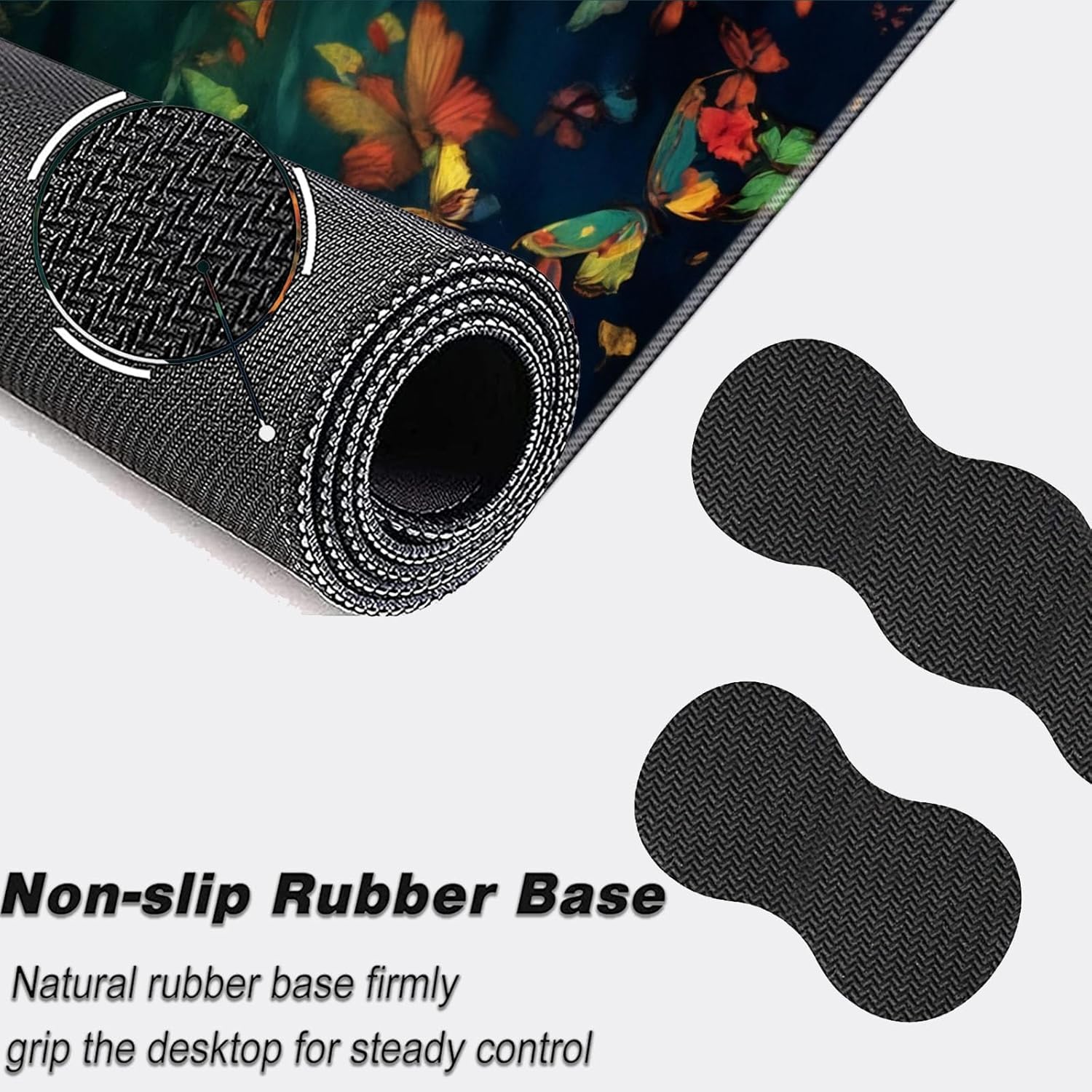 Keyboard Mouse Pad Set,Large Mouse Pad+Keyboard Wrist Rest+Wrist Support+Coaster,31.5x11.8in Extended Desk Mat for Computer Laptop Office Home - Cute Butterfly