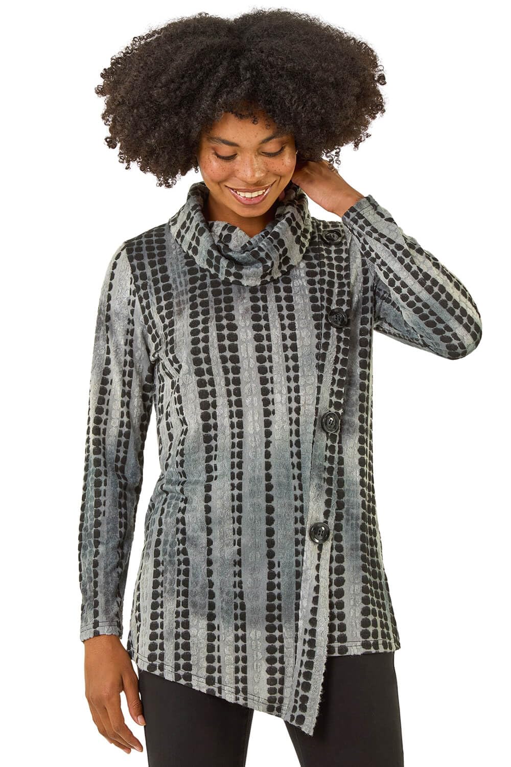 Roman Women's Grey Cowl Neck Buttoned Top In | Size: 20